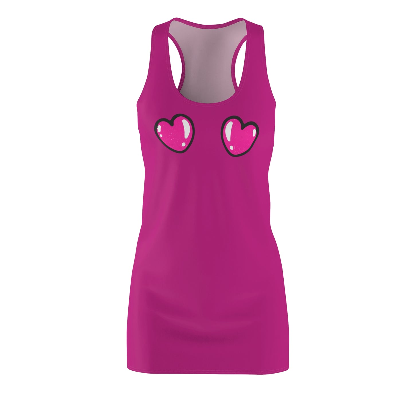 Pinkes Racerback Kleid mit pinken Comic Herzen