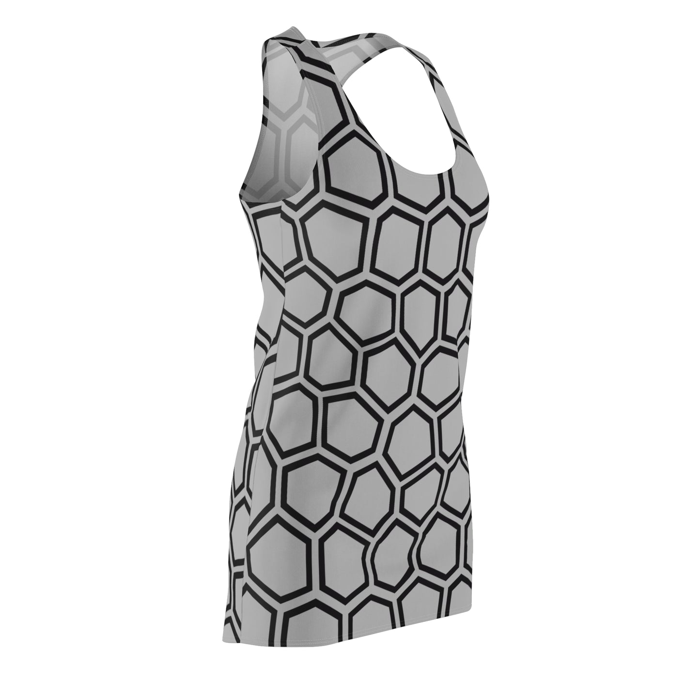Racerback Kleid Schwarz Grau Hexagon Muster Damen Sommer