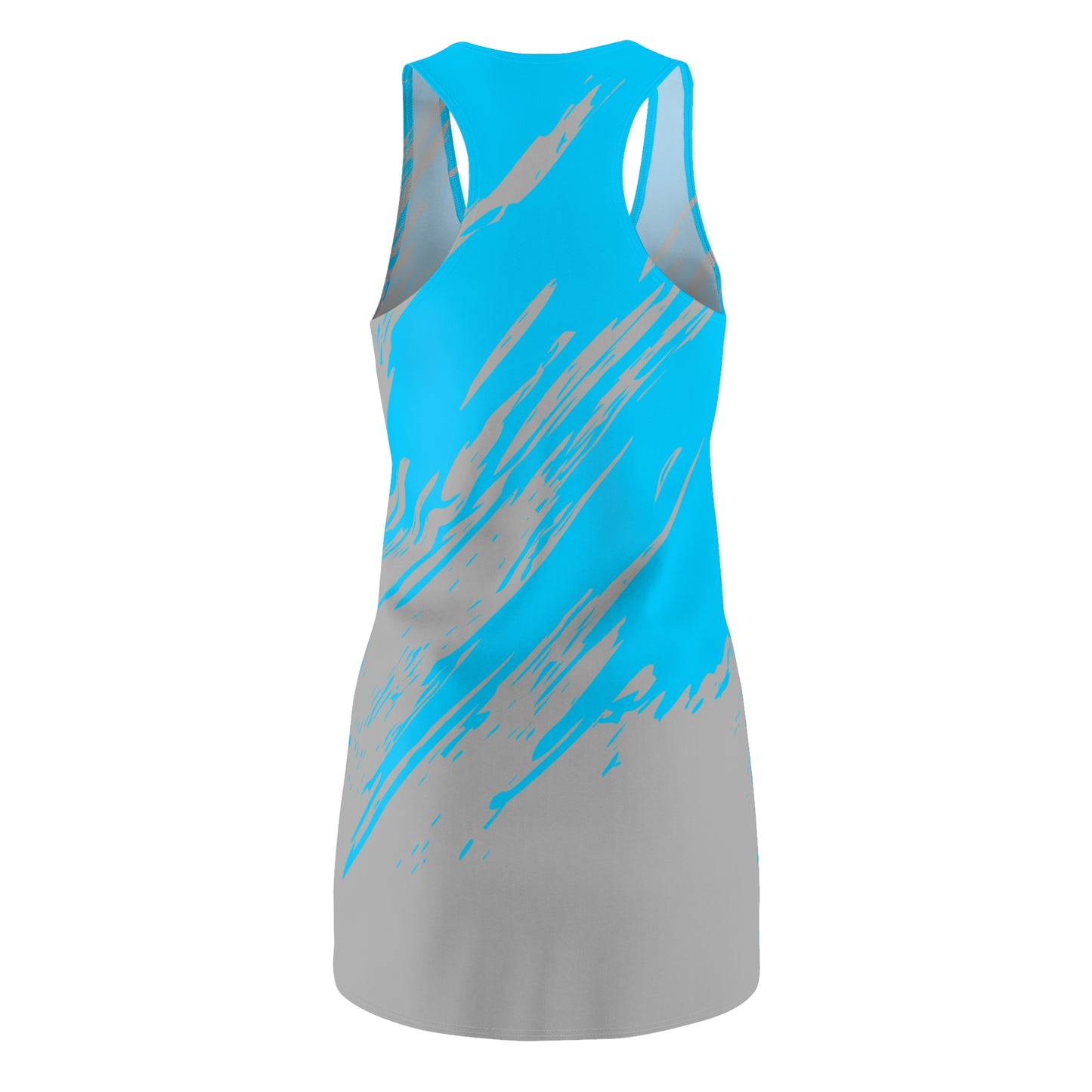 Türkis-Graues Racerback Kleid mit abstraktem Pinselprint