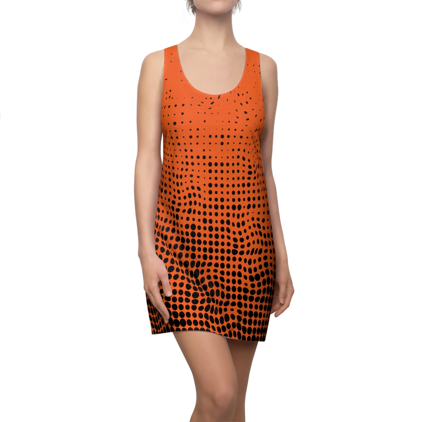 Punkte Gradient Racerback Kleid – Schwarz Orange Sommerkleid