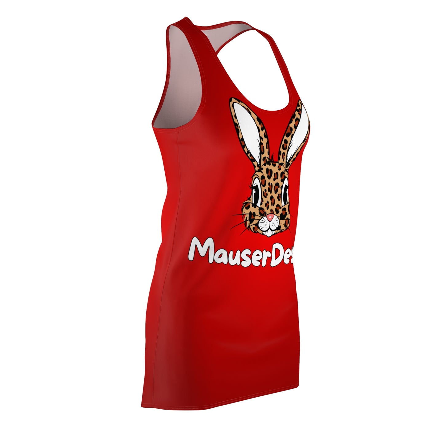 MauserDesign Damen Kleid mit Leopard Hasen Print Rot