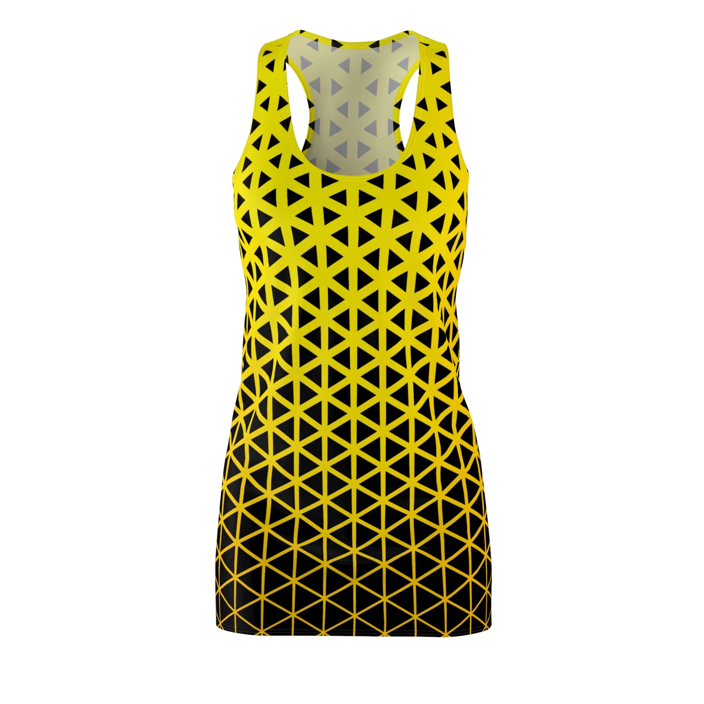 Gelbes Racerback Kleid – Stylisches Sommerkleid mit geometrischem Muster