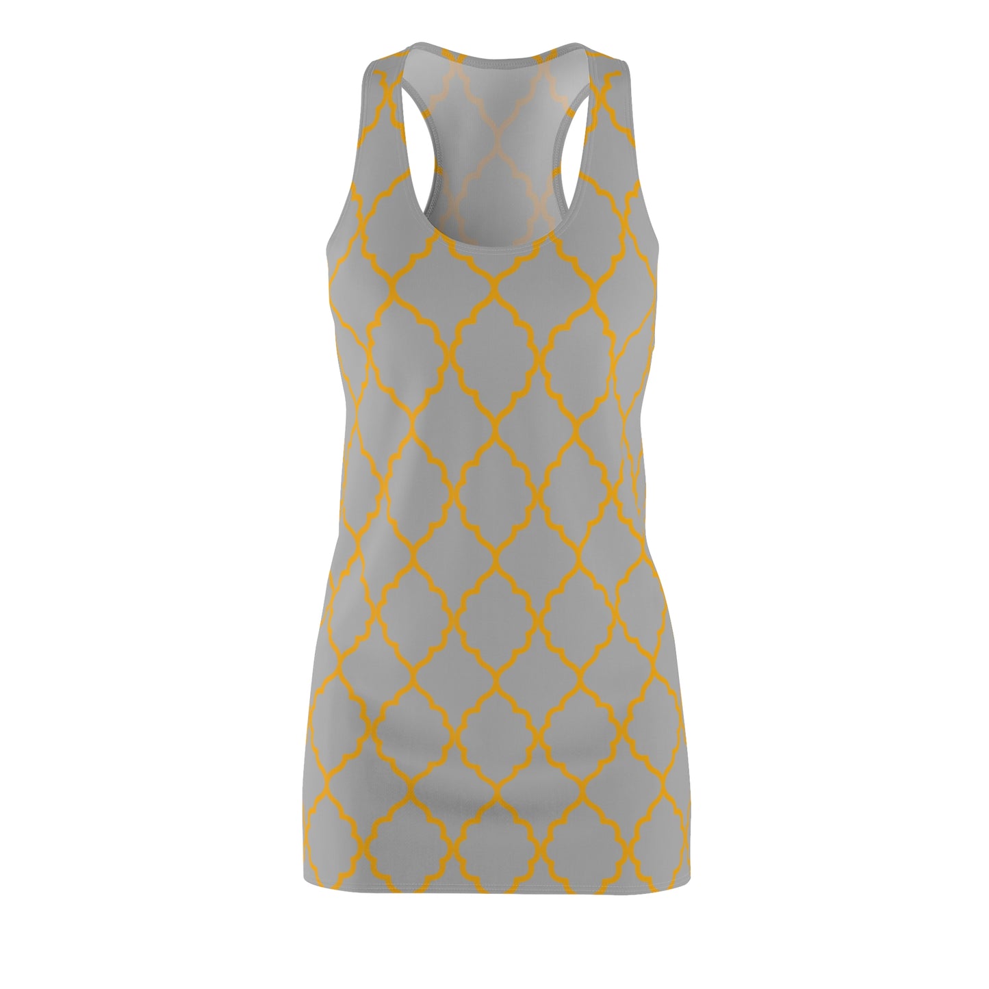 Graues Racerback Kleid mit goldenem Ornamentmuster