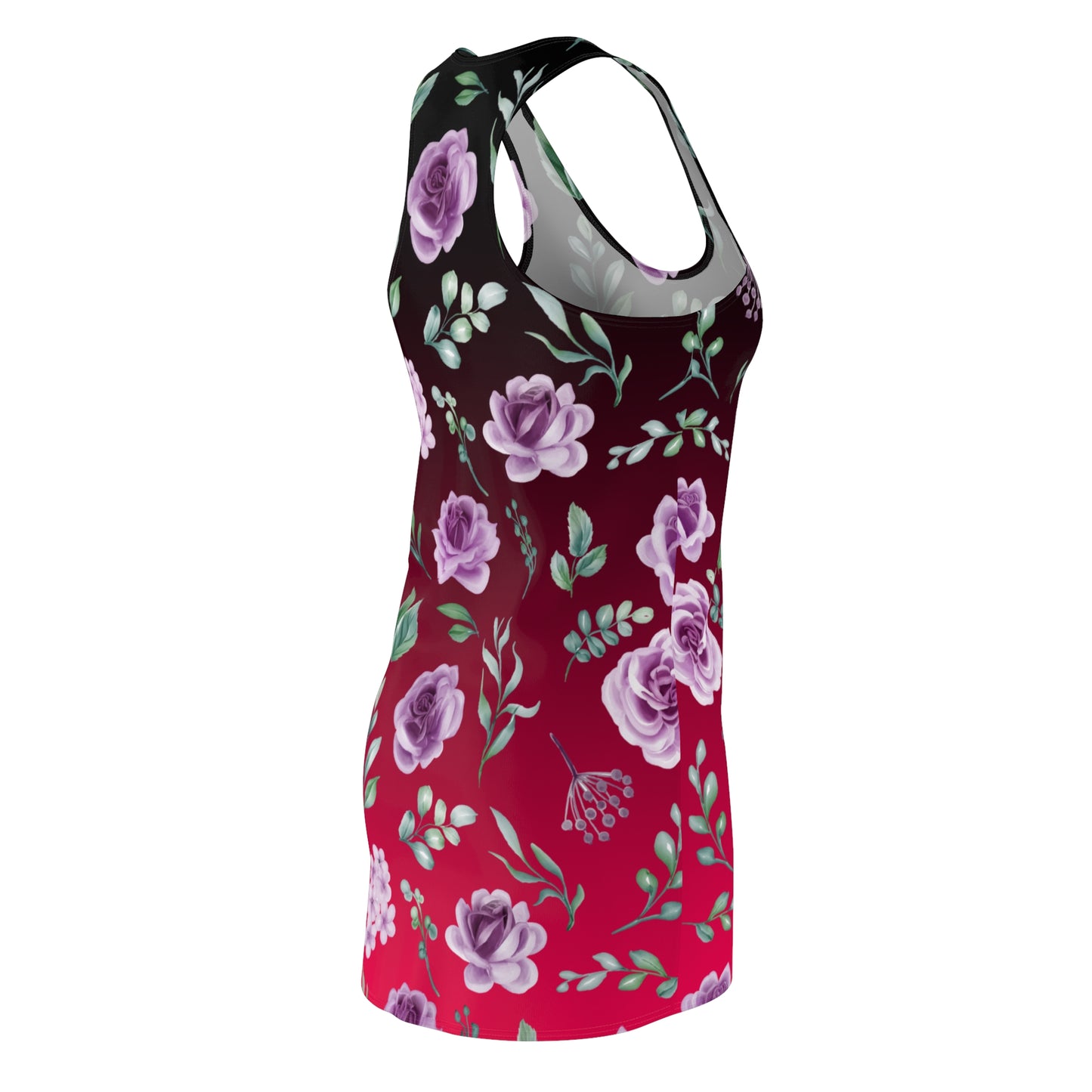 Blumenmuster Racerback Kleid Rot Schwarz mit Rosen