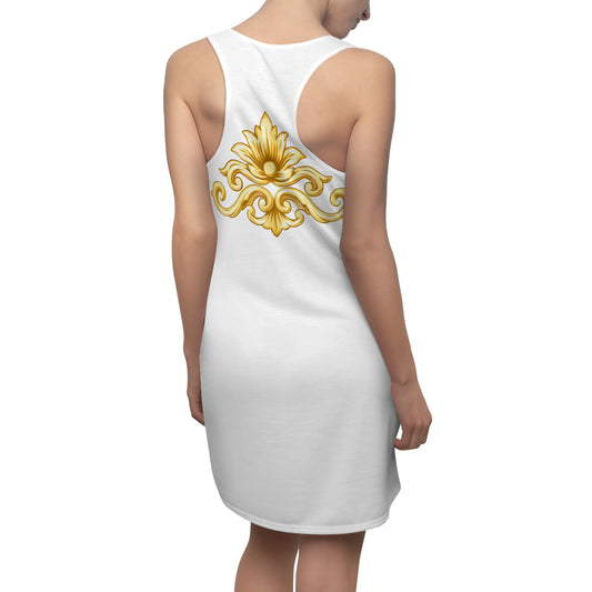 Elegant Baroque Damenkleid | Gold Ornament Racerback Kleid