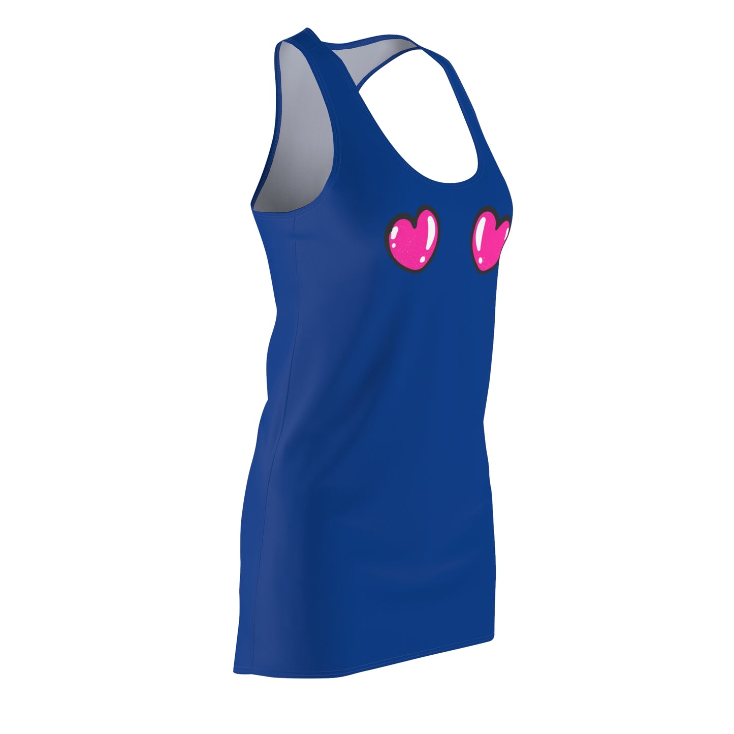 Blaues Racerback Kleid mit pinken Comic Herzen