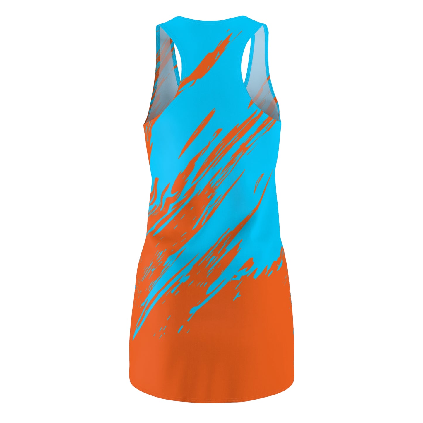 Türkis-Oranges Racerback Kleid mit abstraktem Pinselprint
