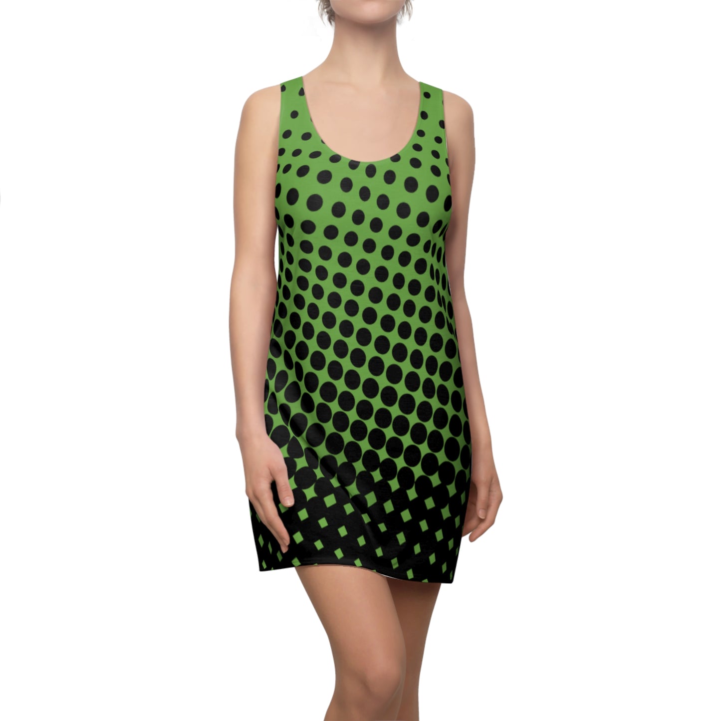 Black Green Polka Dot Racerback – Retro Sleeveless Mini Dress