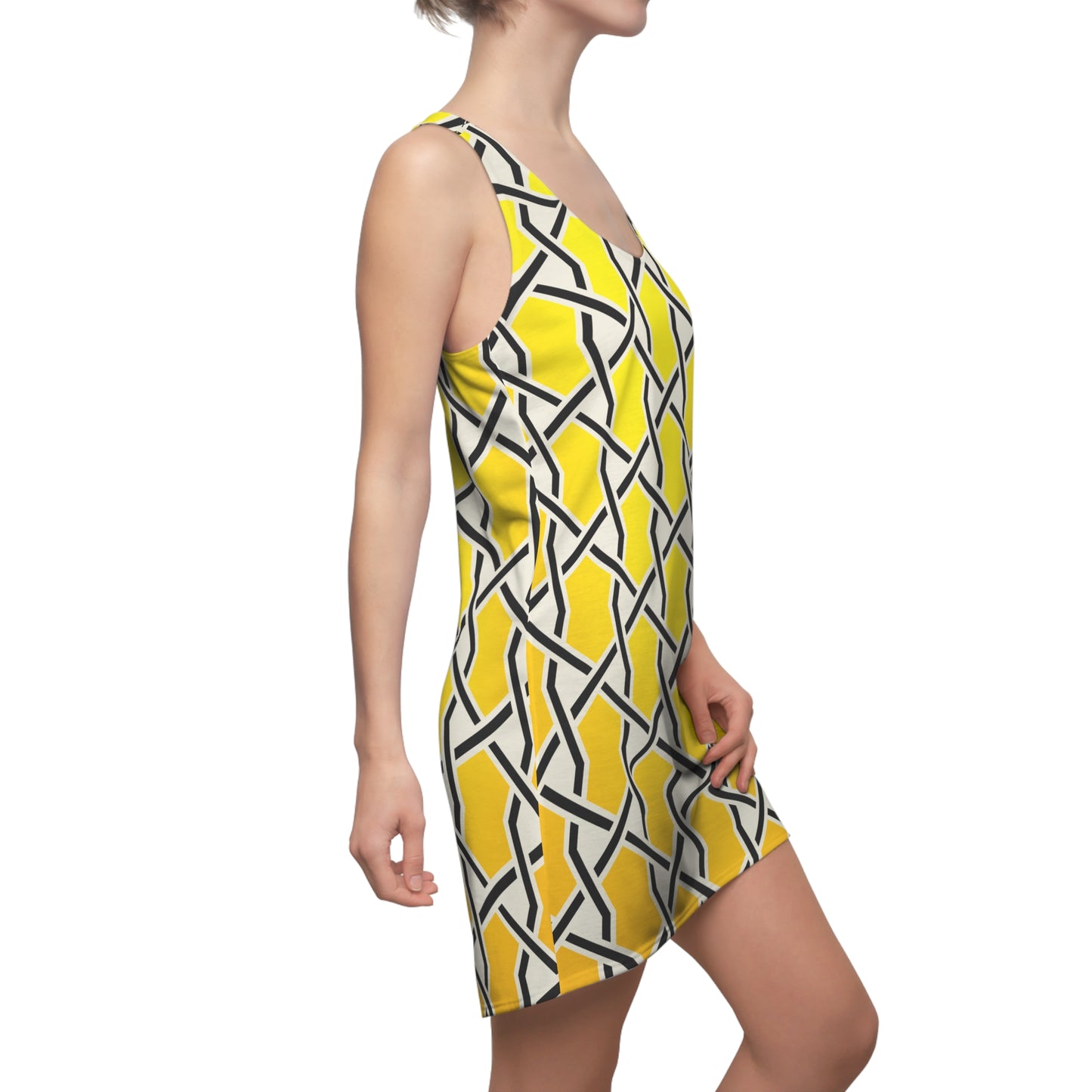 Gelbes Racerback Kleid mit geometrischem Linienmuster