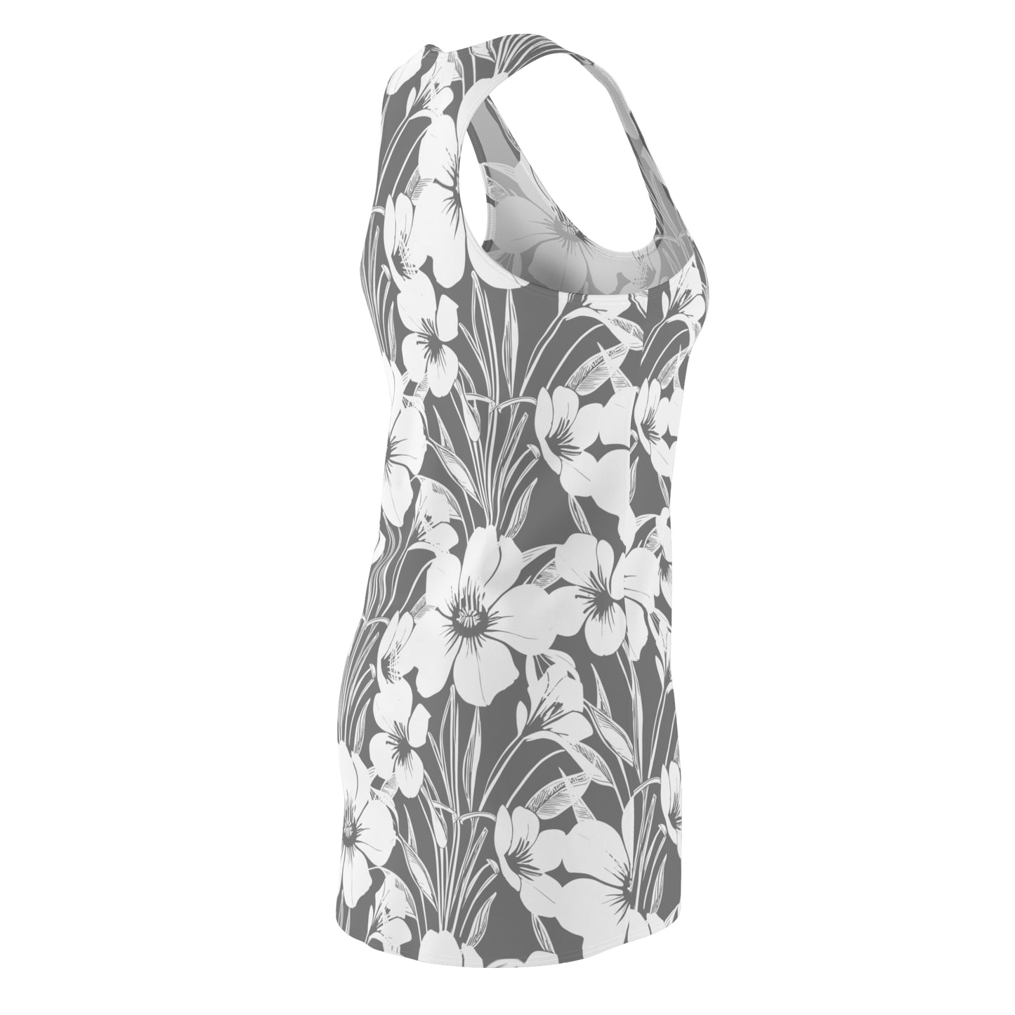 Racerback Kleid Damen – Graues Sommerkleid mit Blumenmuster