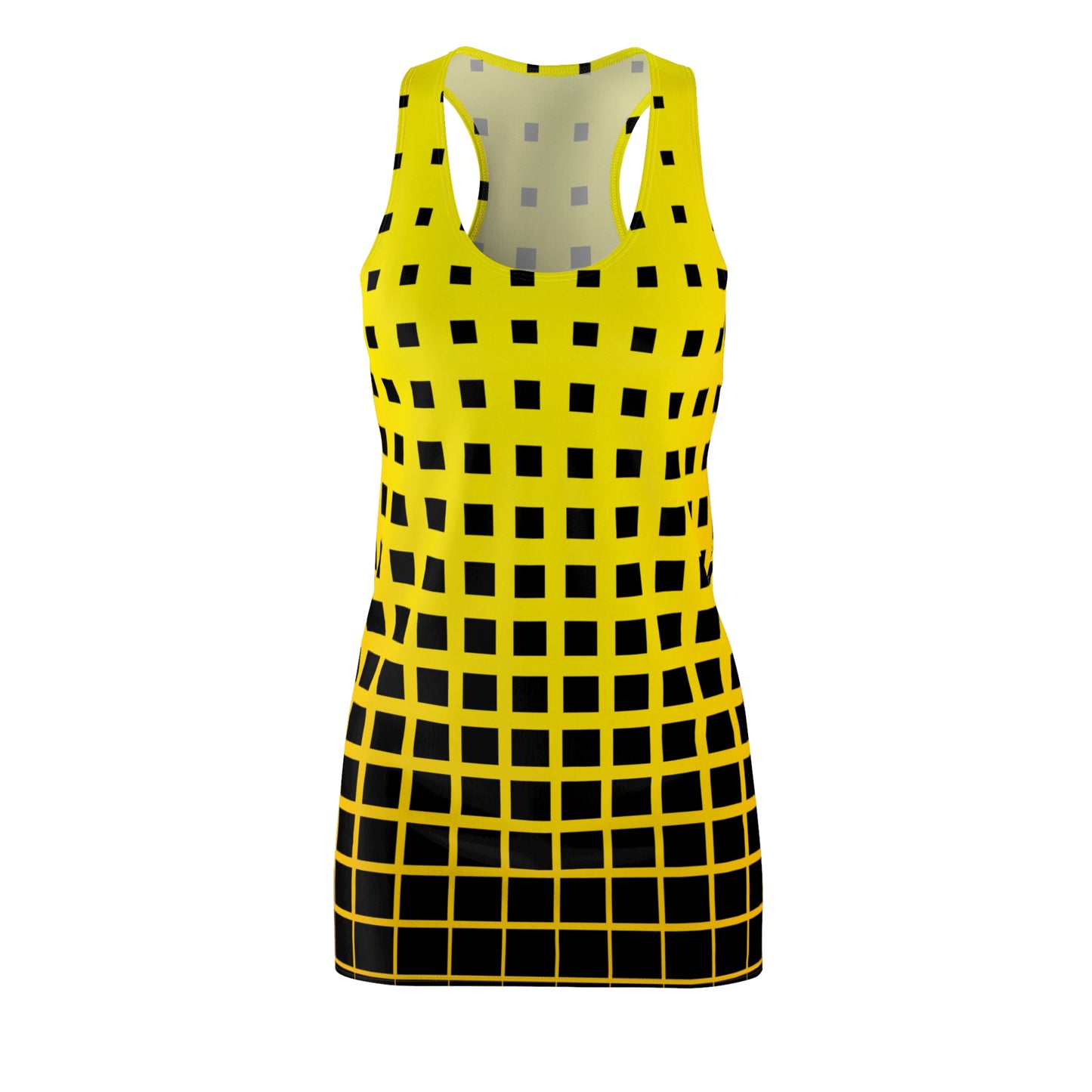 Racerback Damenkleid Sommer – Gelb-Schwarzes Grafikmuster, modern & klar