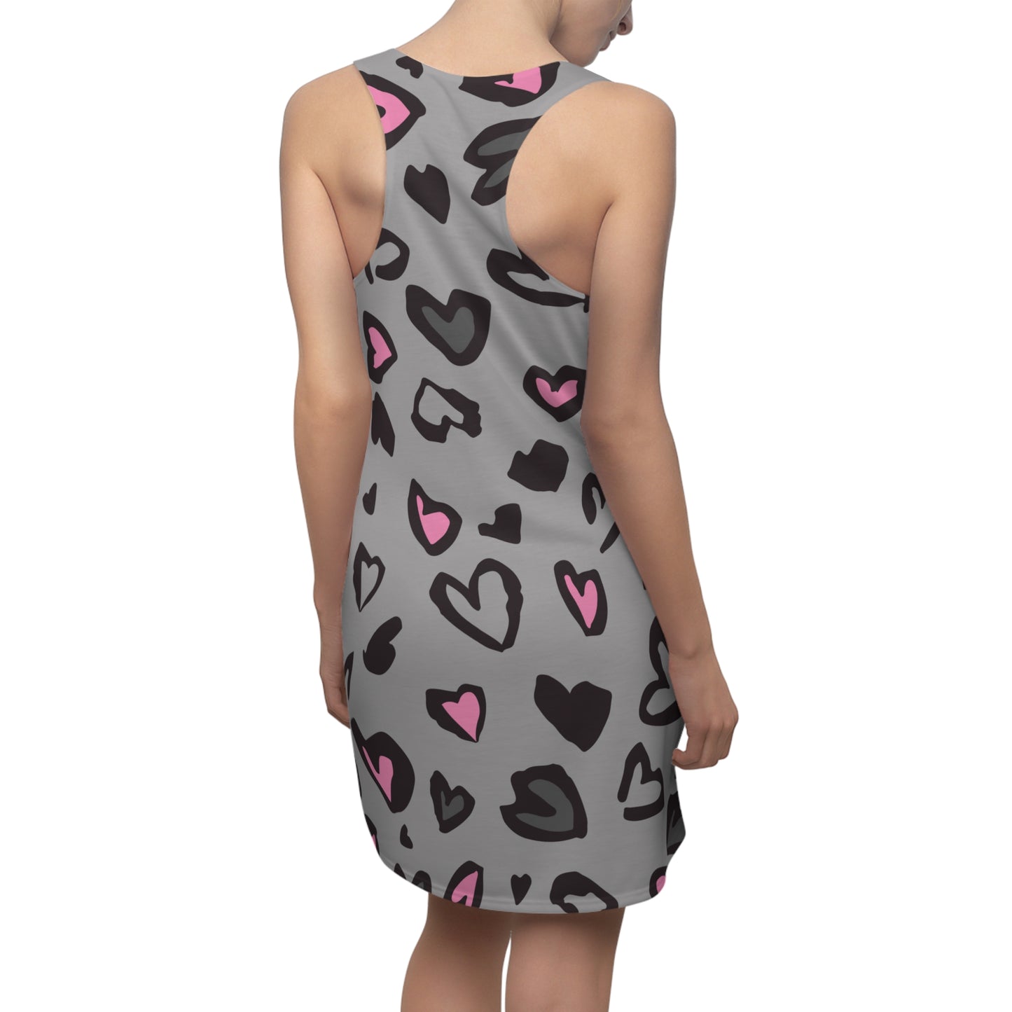 Racerback Kleid Grau mit Herz Muster Allover Print