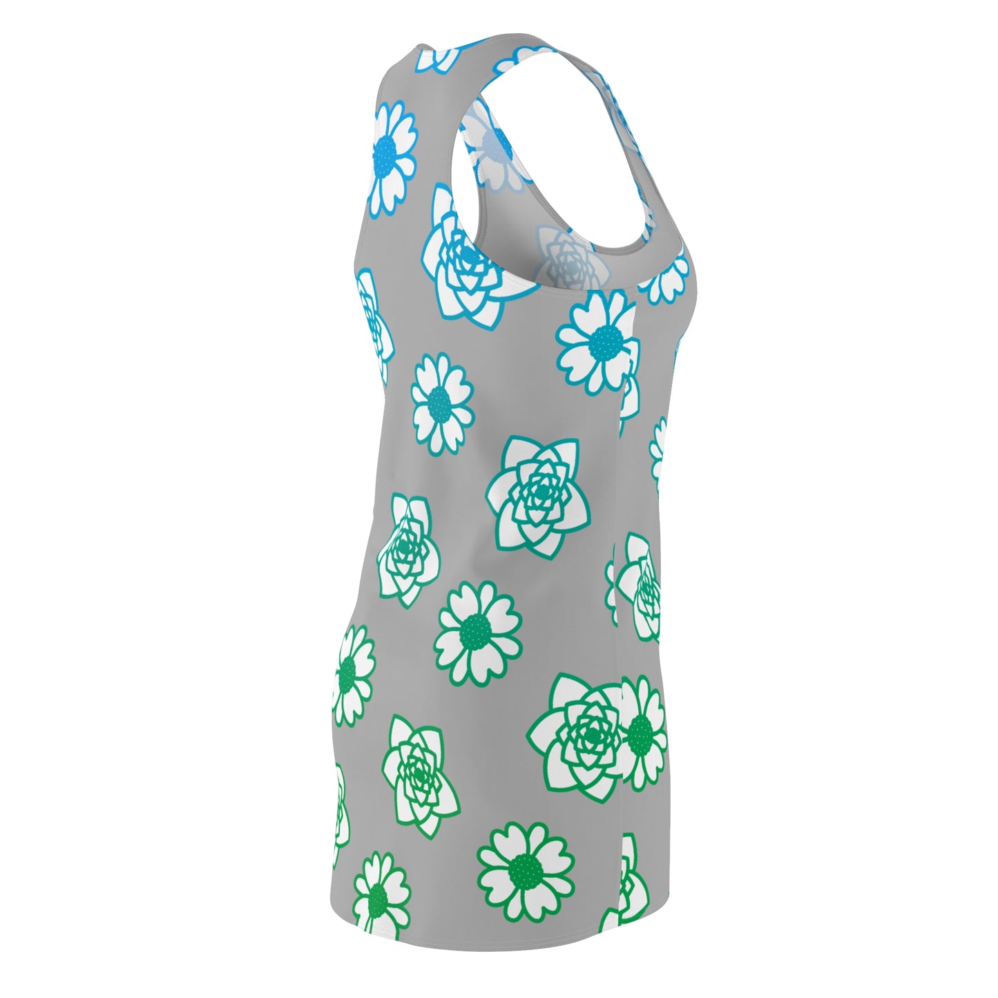 Racerback Kleid Grau mit grünem Blumenmuster Sommerlook