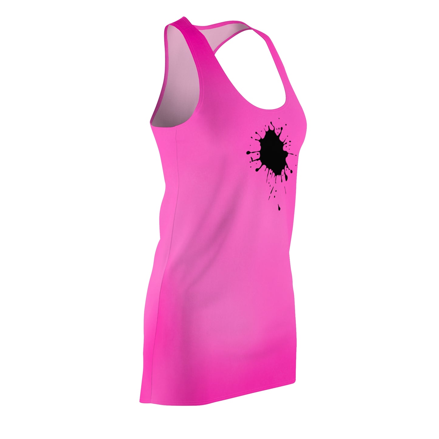 Racerback Kleid mit schwarzem Farbklecks auf Pink mit Farbverlauf