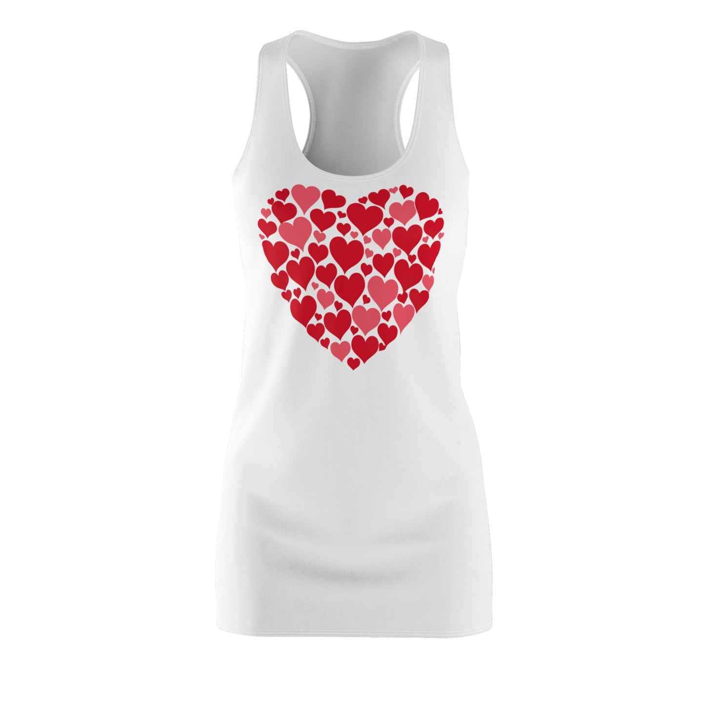 Damen Kleid Herz Muster Weiss Rot Racerback Casual Party