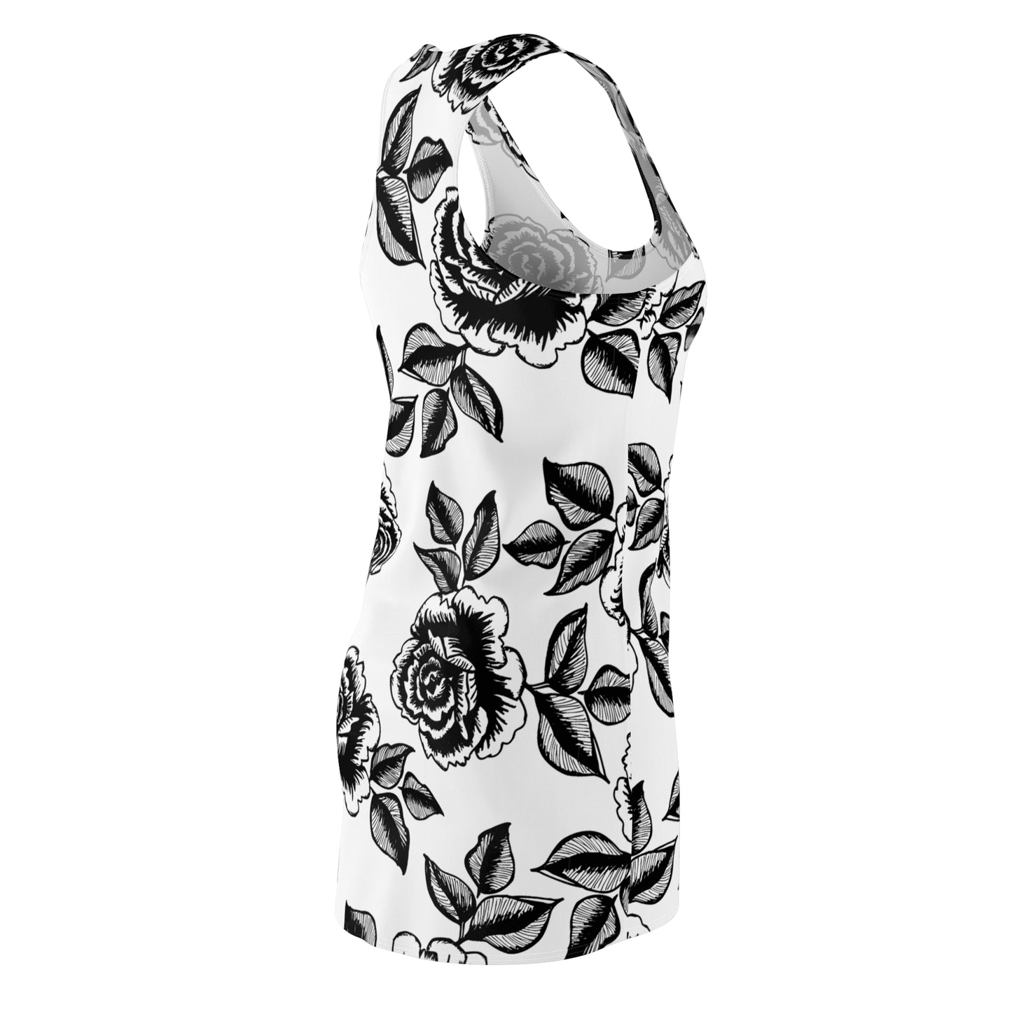 Floral Racerback Kleid – Schwarz-Weiß Rosenmuster, Sommer & Freizeit