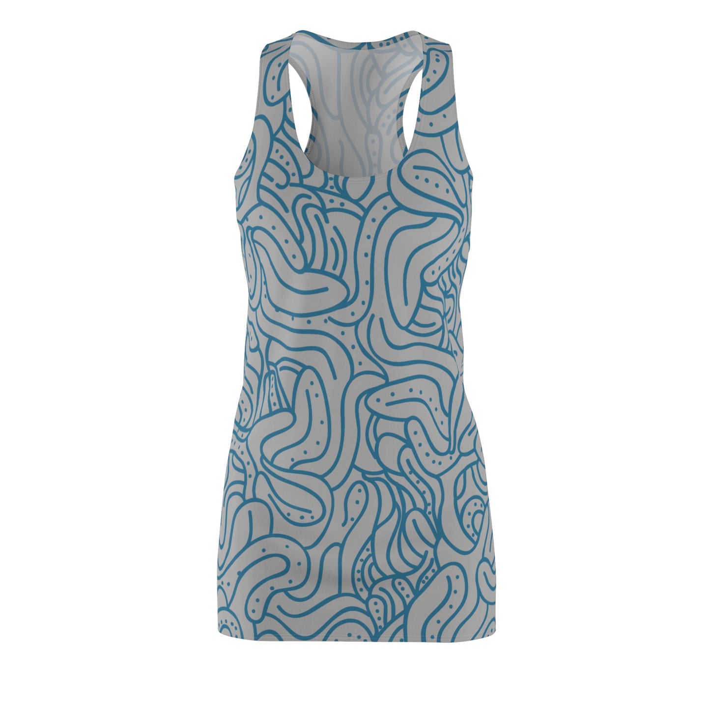 Racerback Kleid Blau Grau – Modernes Wellenmuster