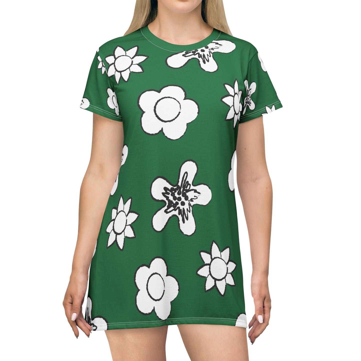 Grünes Damen Kleid Floral T-Shirt Sommer Boho Casual Premium