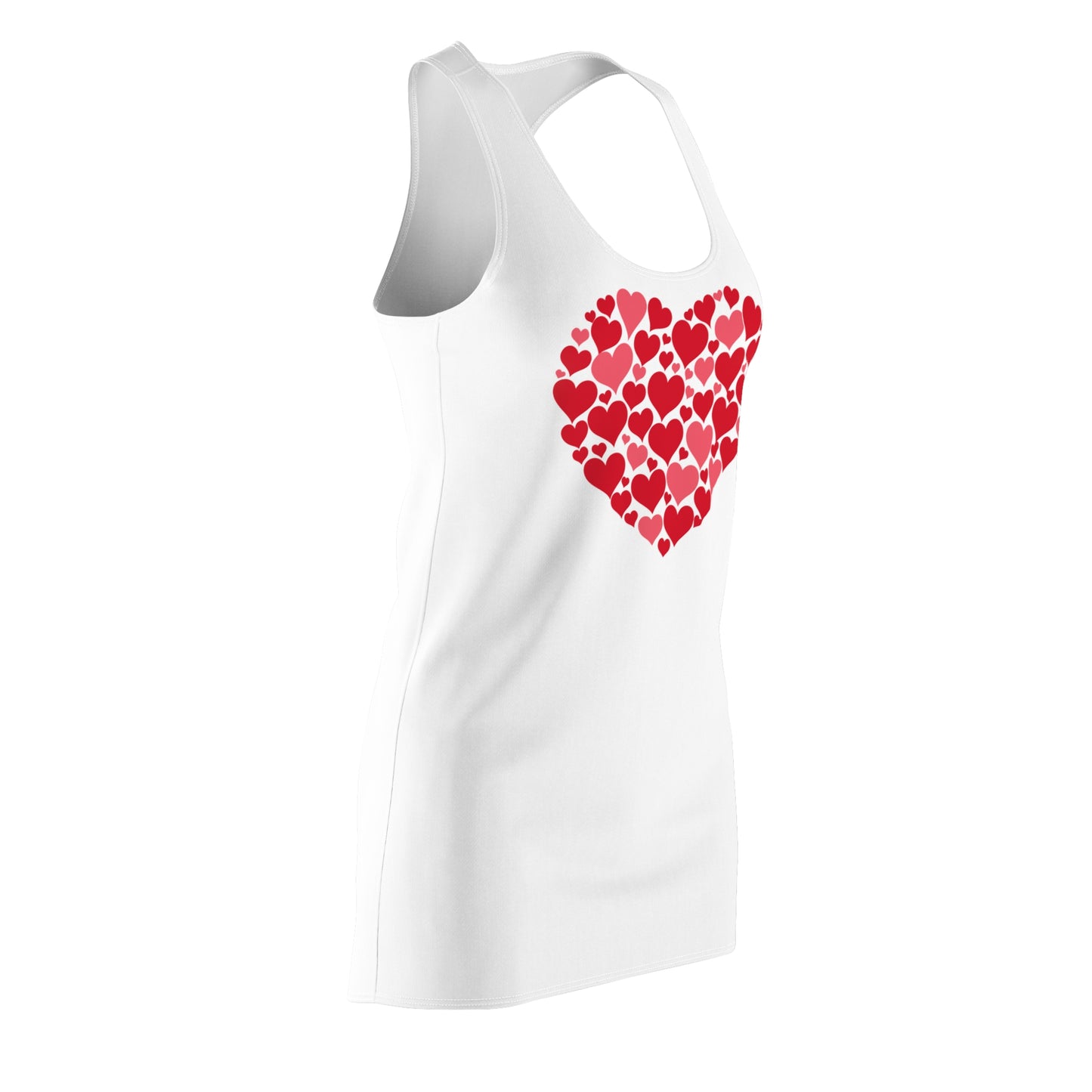 Damen Kleid Herz Muster Weiss Rot Racerback Casual Party