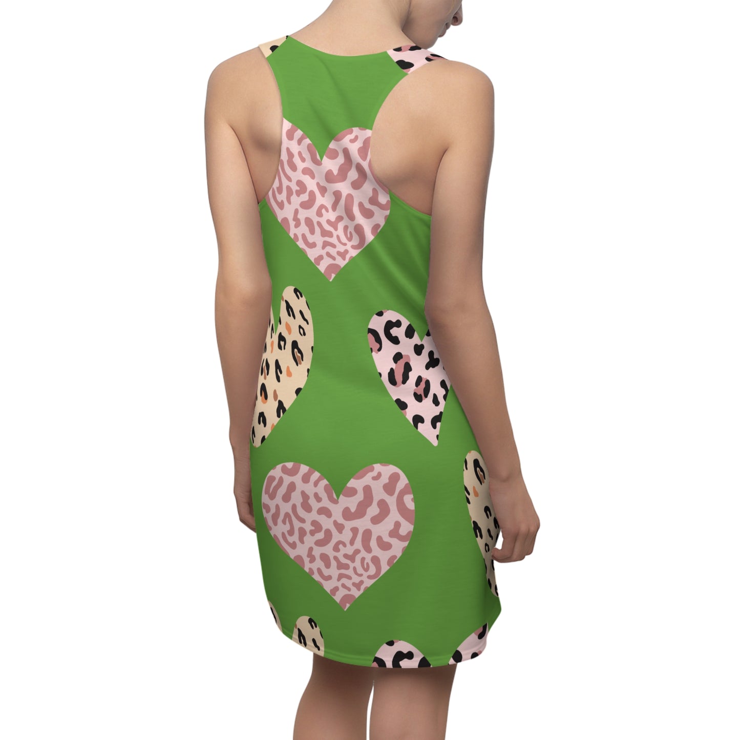 Grün Herz Leopard Racerback Kleid – Weiß Pink Sommerkleid