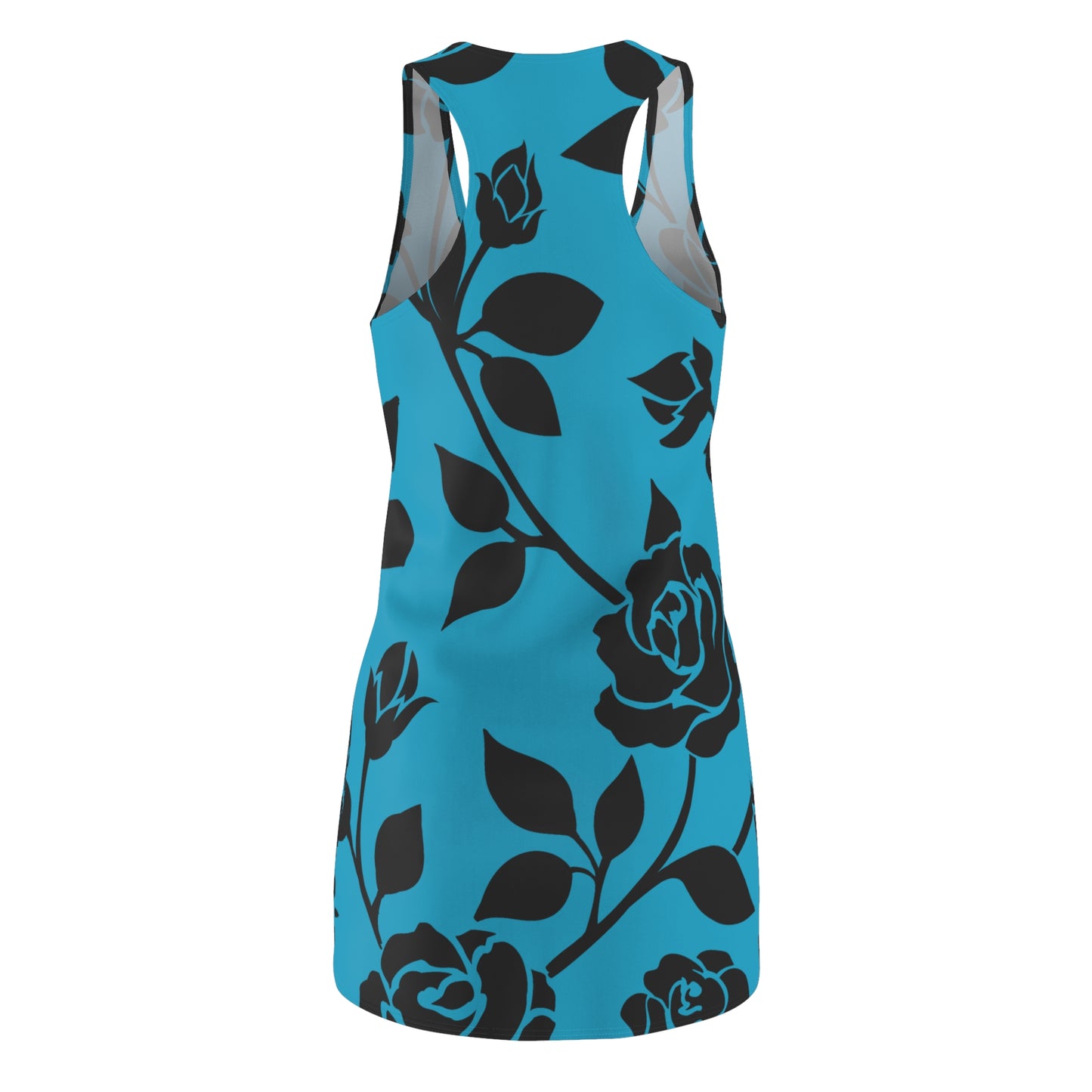 Rosen Racerback Kleid – Elegant Schwarz Türkis Design