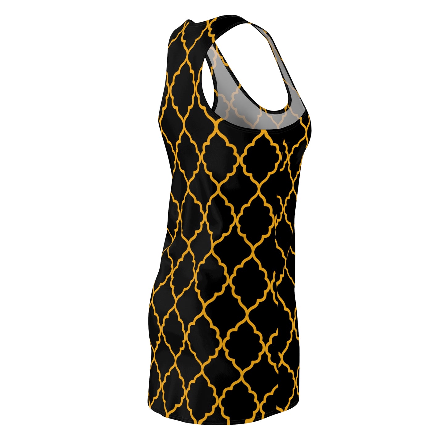 Schwarzes Racerback Kleid mit goldenem Ornamentmuster