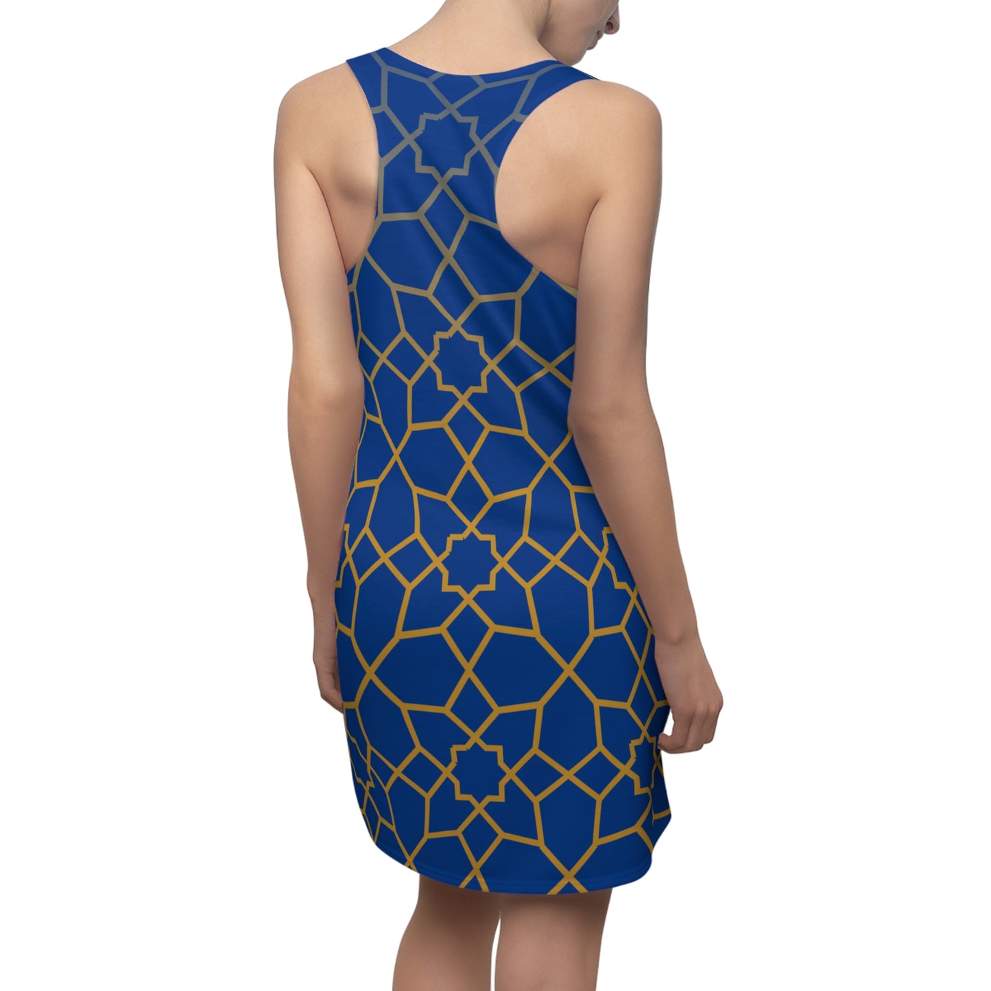 Luxury Racerback Dress mit Golden Mosaic Pattern auf Blau
