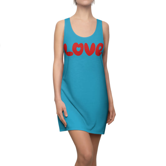 Love Racerback Kleid – Türkis Rot Schriftzug Kleid