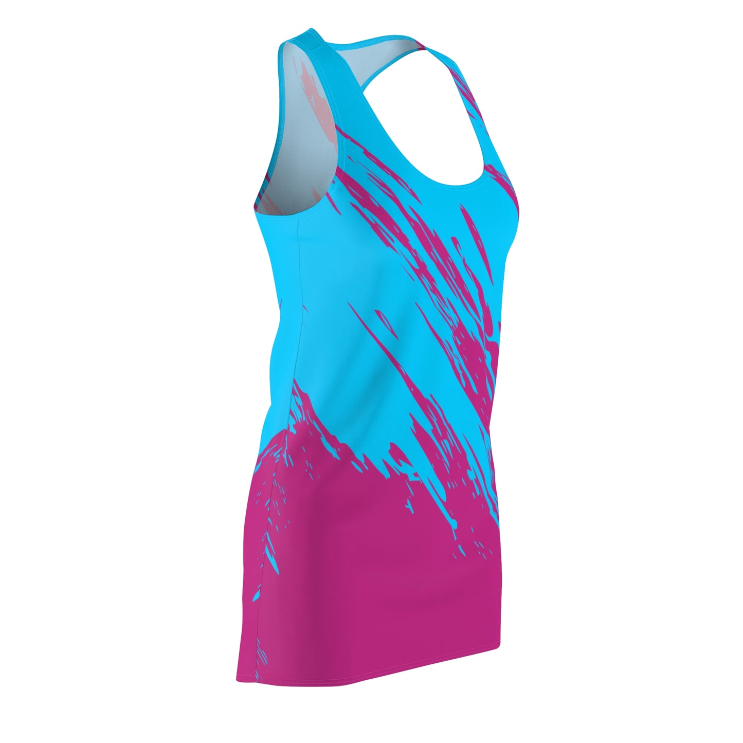 Türkis-Pinkes Racerback Kleid mit abstraktem Pinselprint