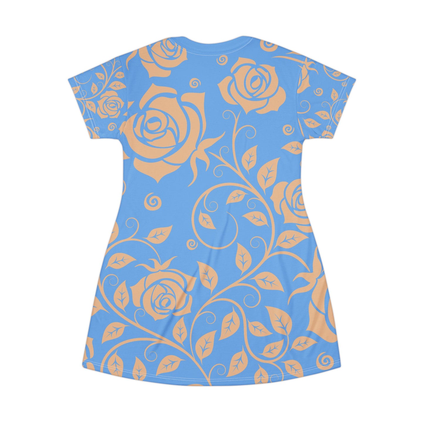 Hellblauer Damen Kleid Blumen T Shirt Style Sommer Boho Casual