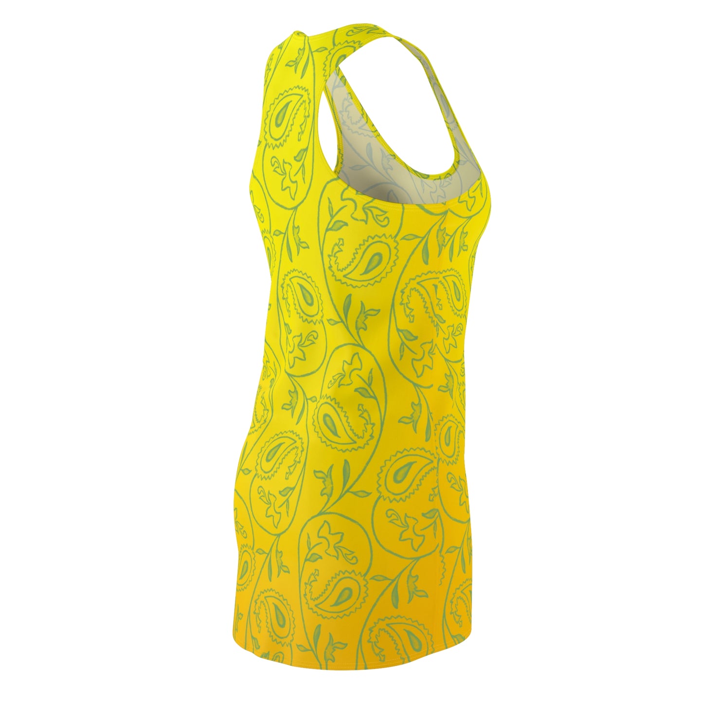 Damen Sommerkleid Gelb mit Farbverlauf und Paisley Muster