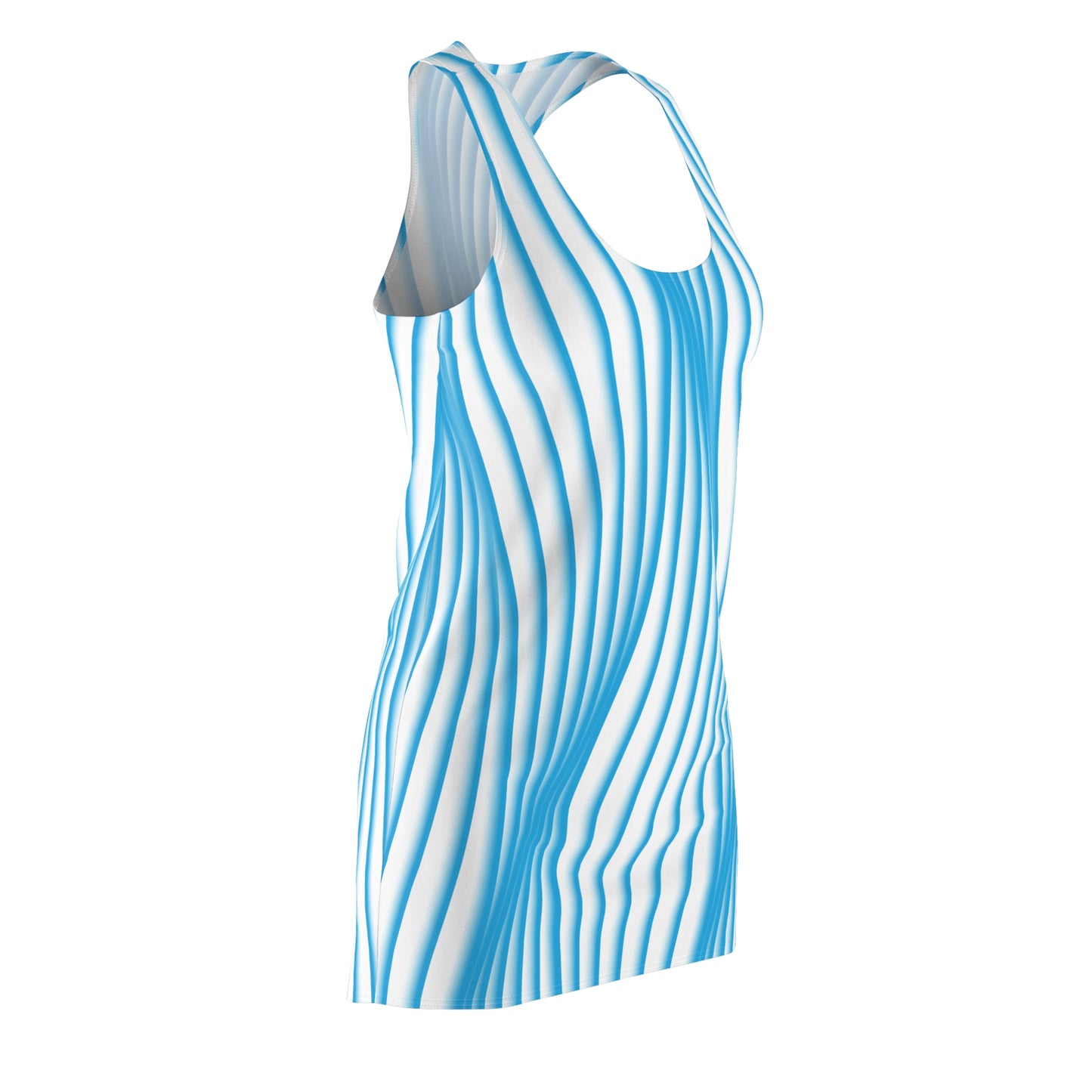 Racerback Kleid Blau Weiß Wellenmuster – Sommer Look