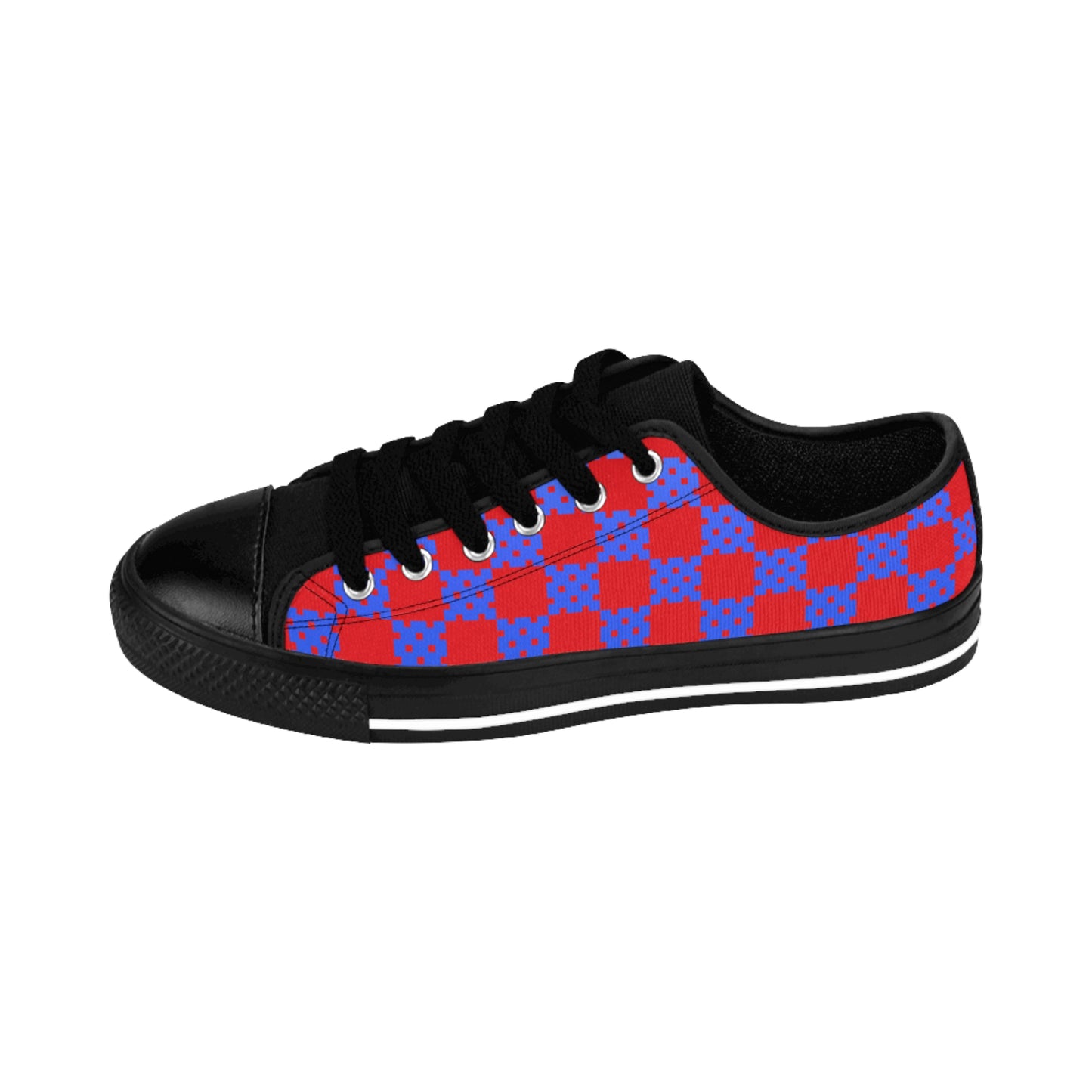 Damen Canvas Sneaker Rot Blau Karomuster | Low Top Streetwear Schuhe