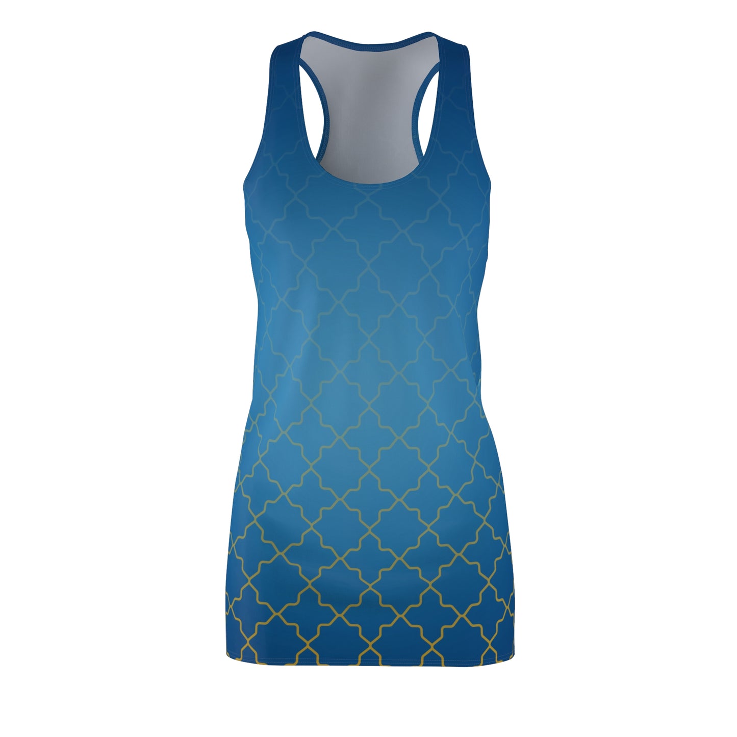 Blaues Racerback Kleid mit goldenem Gittermuster & Farbverlauf