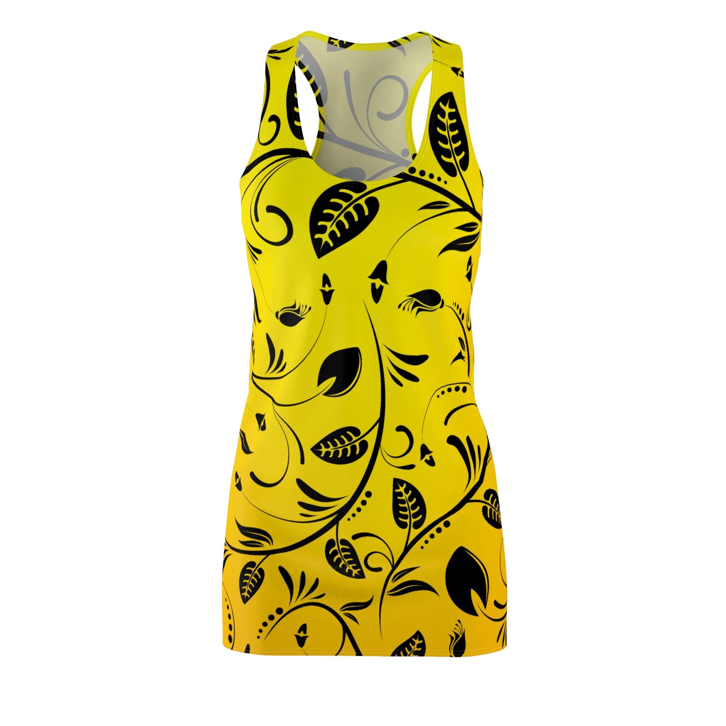 Racerback Damenkleid Sommer – Gelbes Blumenmuster, modern & auffällig