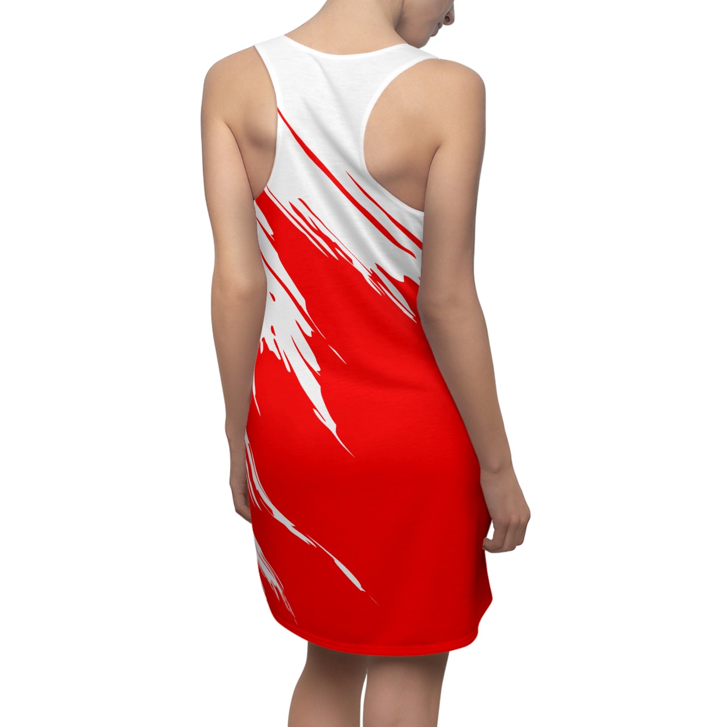 Rotes Racerback Kleid mit weißem Brushstroke Design