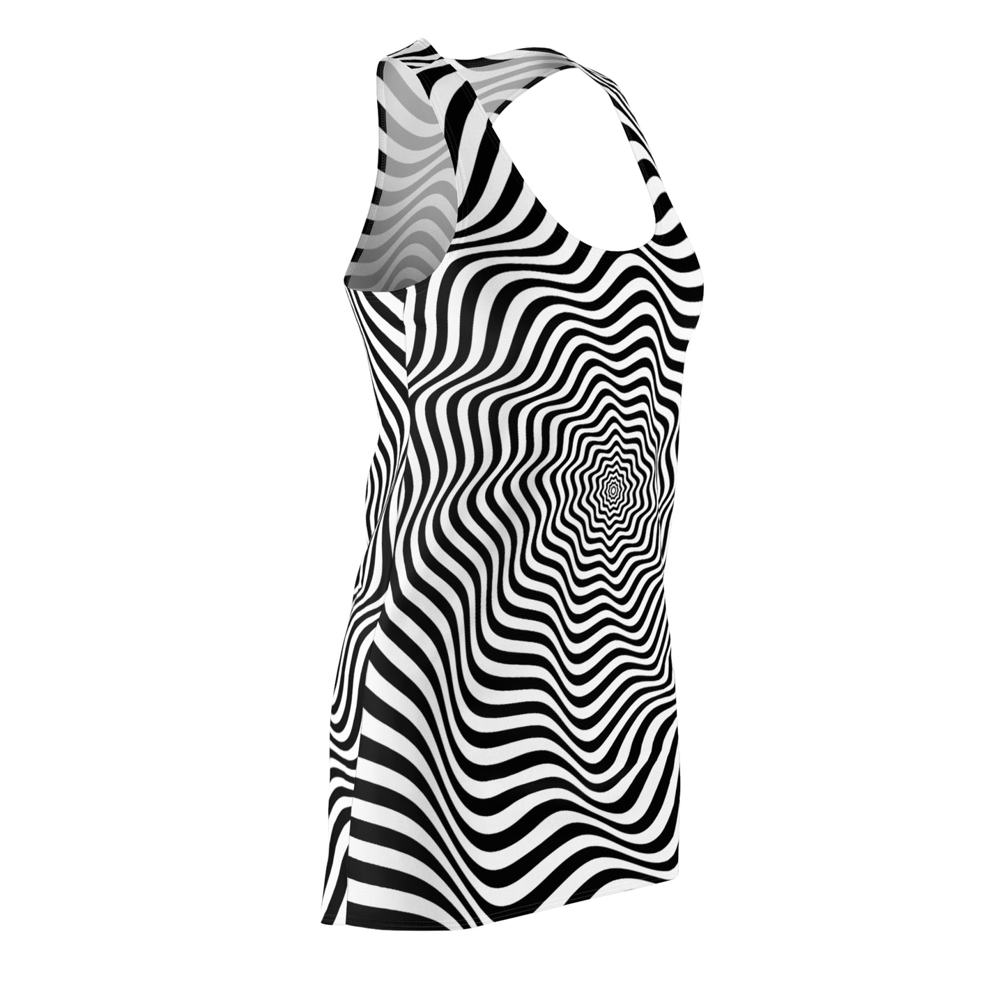 Optical Illusion Racerback Kleid – Schwarz Weiß Design