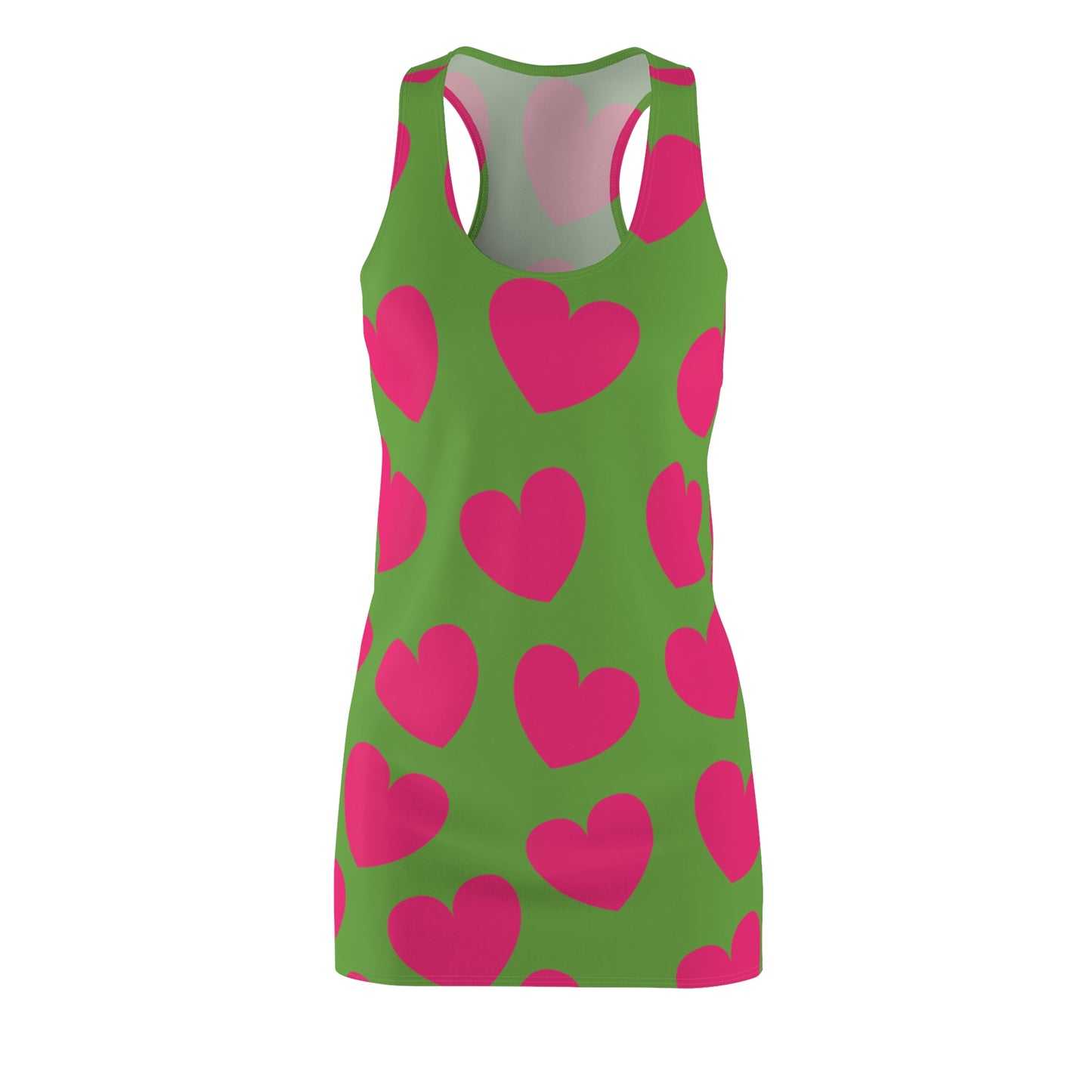 Grünes Damen Kleid Pink Herz Print Racerback Sommer Casual