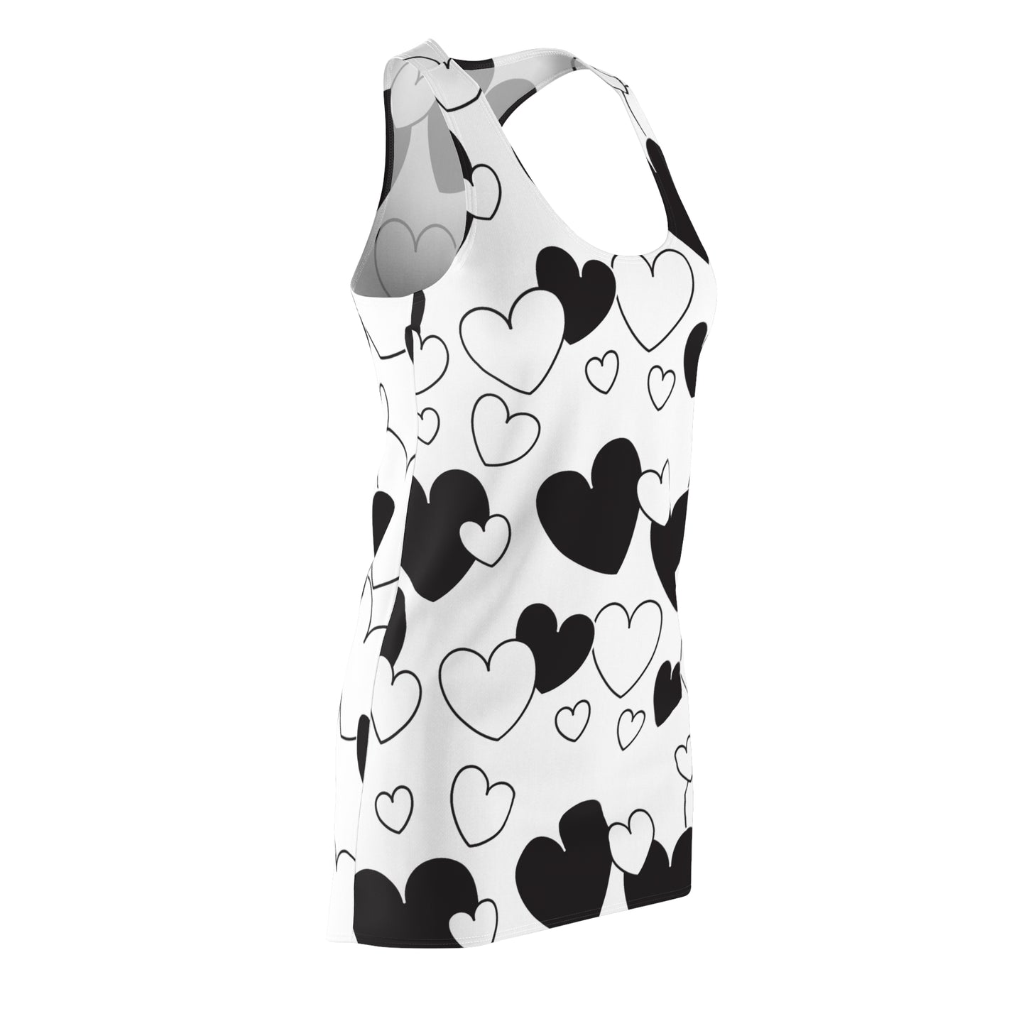 Herz Print Racerback Kleid – Schwarz Weiß Damenmode