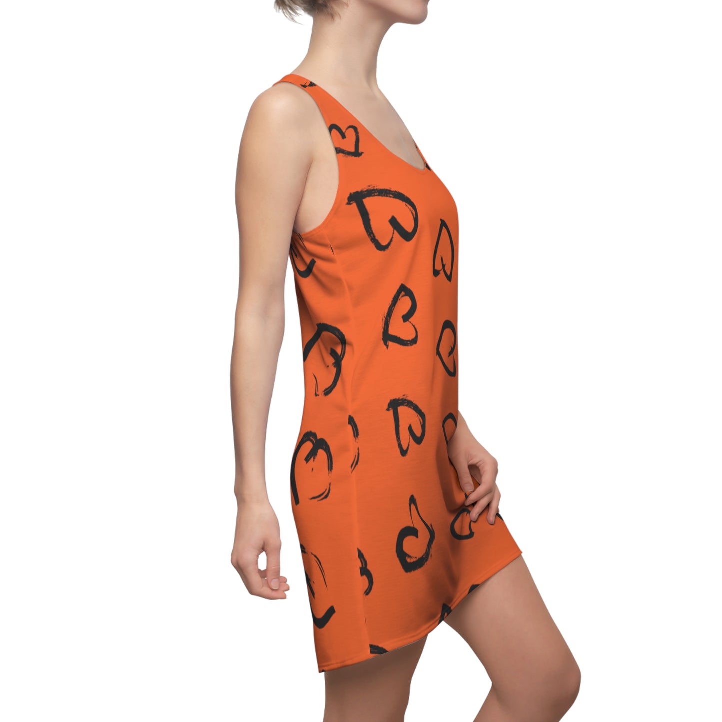Racerback Kleid mit handgezeichnetem Herzmuster – Lässiges Sommerkleid