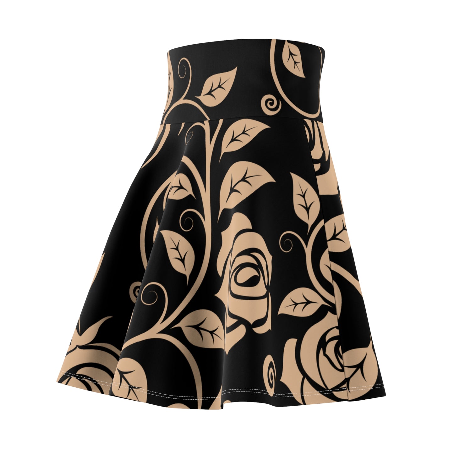 Schwarzer Damen Rock Floral Skater Elegant Frühling Sommer Casual