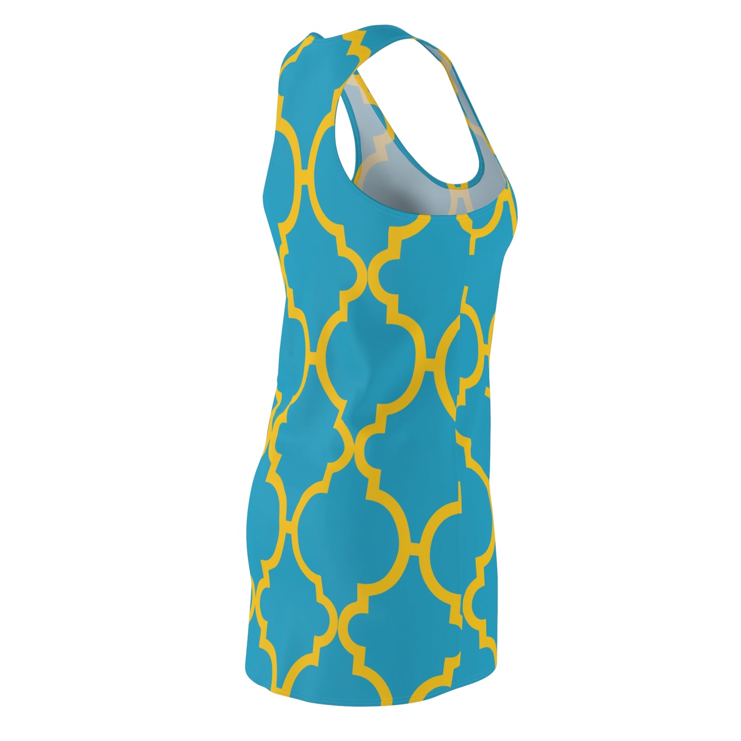 Türkises Racerback Kleid mit gelbem Ornamentmuster