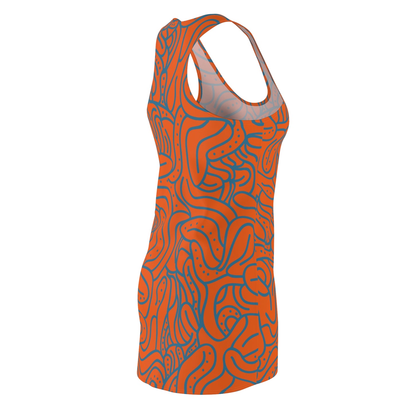 Racerback Kleid Blau Orange – Modernes Wellenmuster