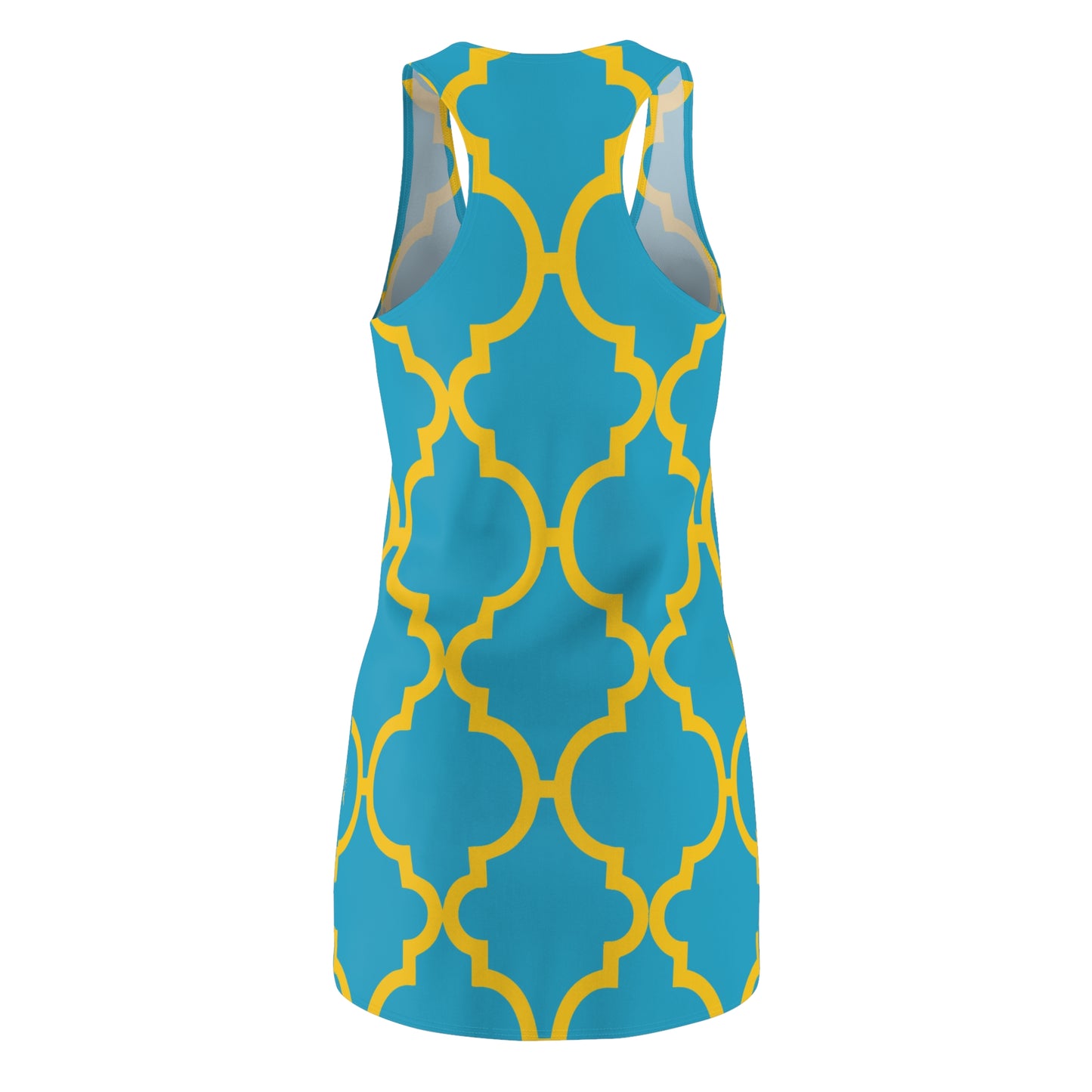 Türkises Racerback Kleid mit gelbem Ornamentmuster