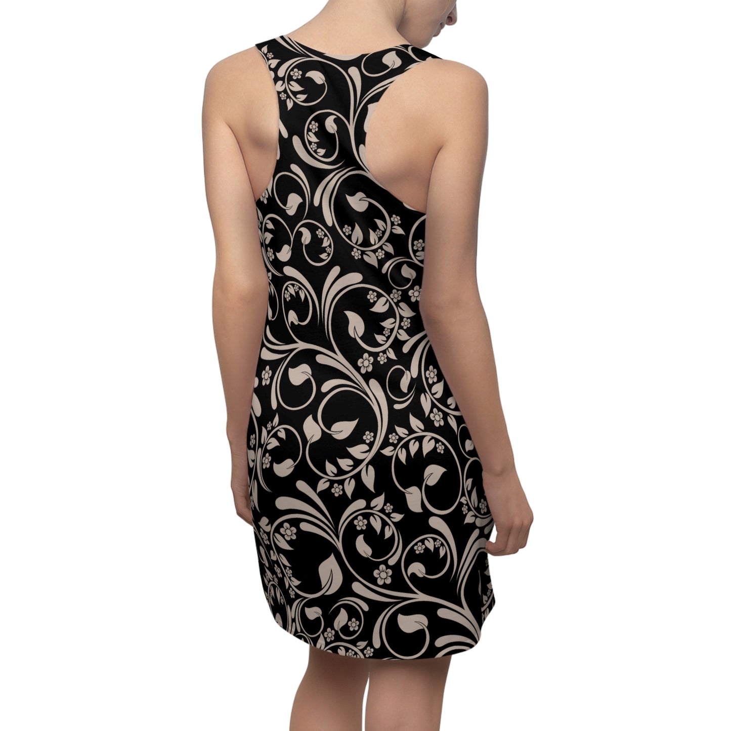 Schwarzes Racerback Kleid mit floralem Muster
