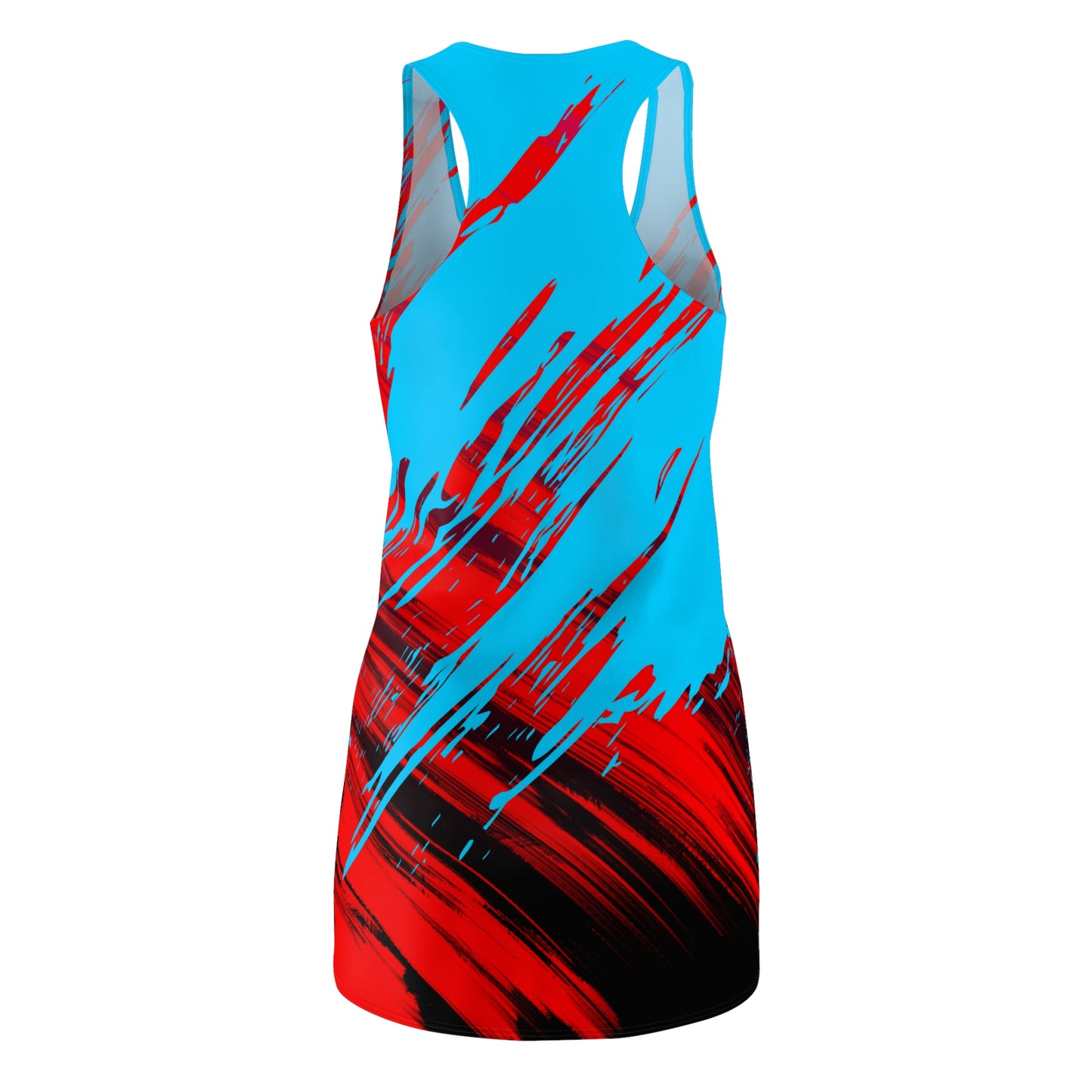 Türkises Racerback Kleid mit rotem Abstract Design