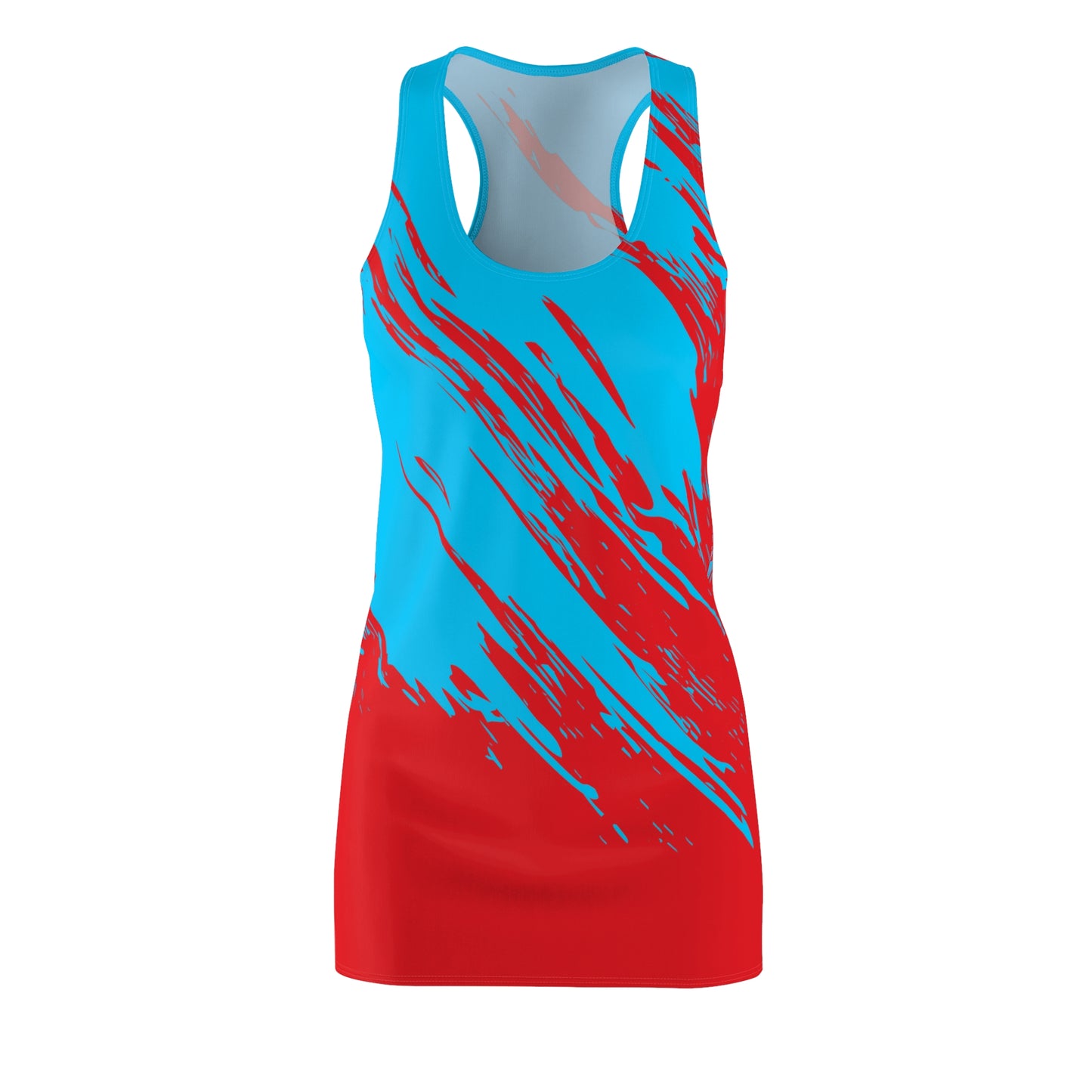 Türkis-Rotes Racerback Kleid mit abstraktem Pinselprint