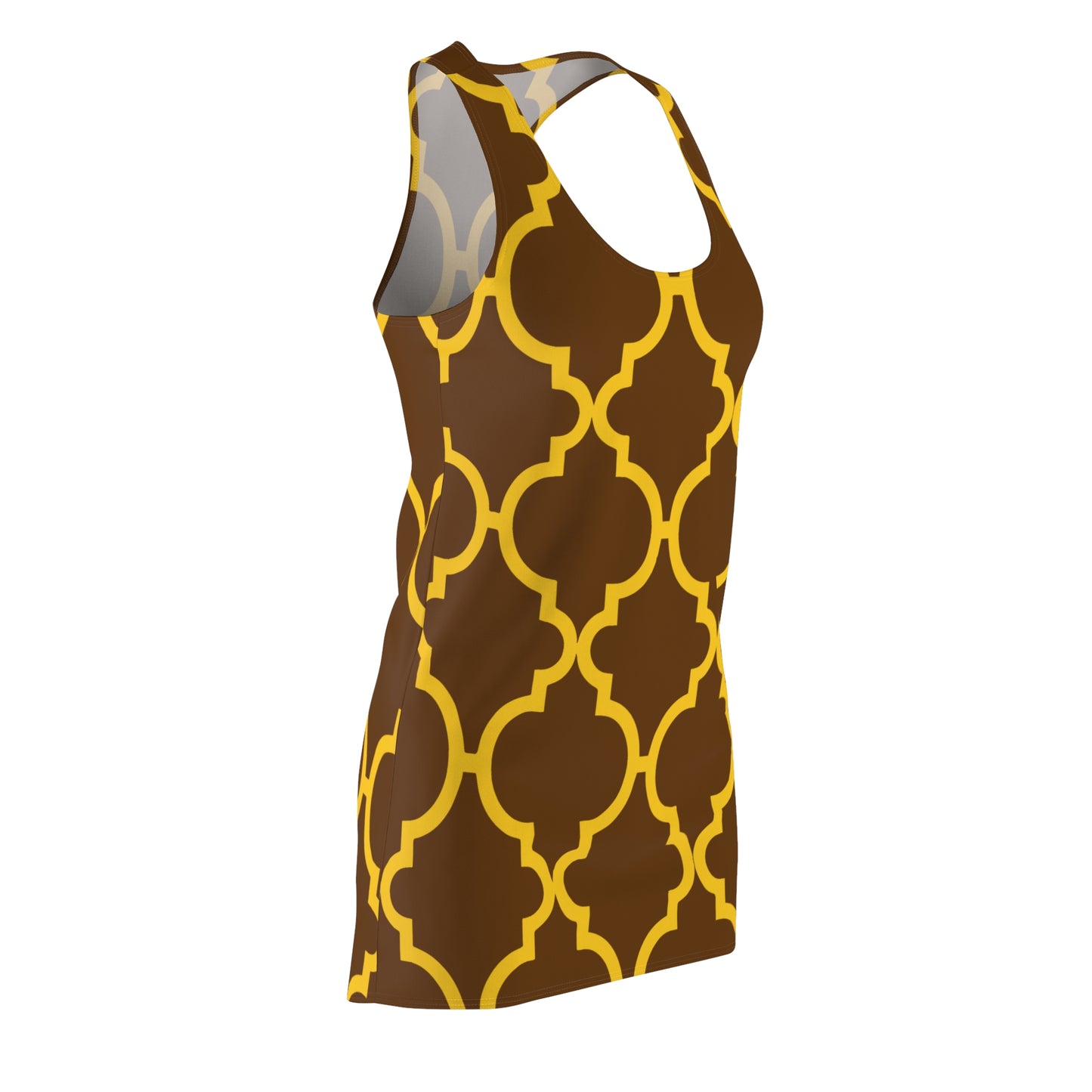 Braunes Racerback Kleid mit gelbem Ornamentmuster