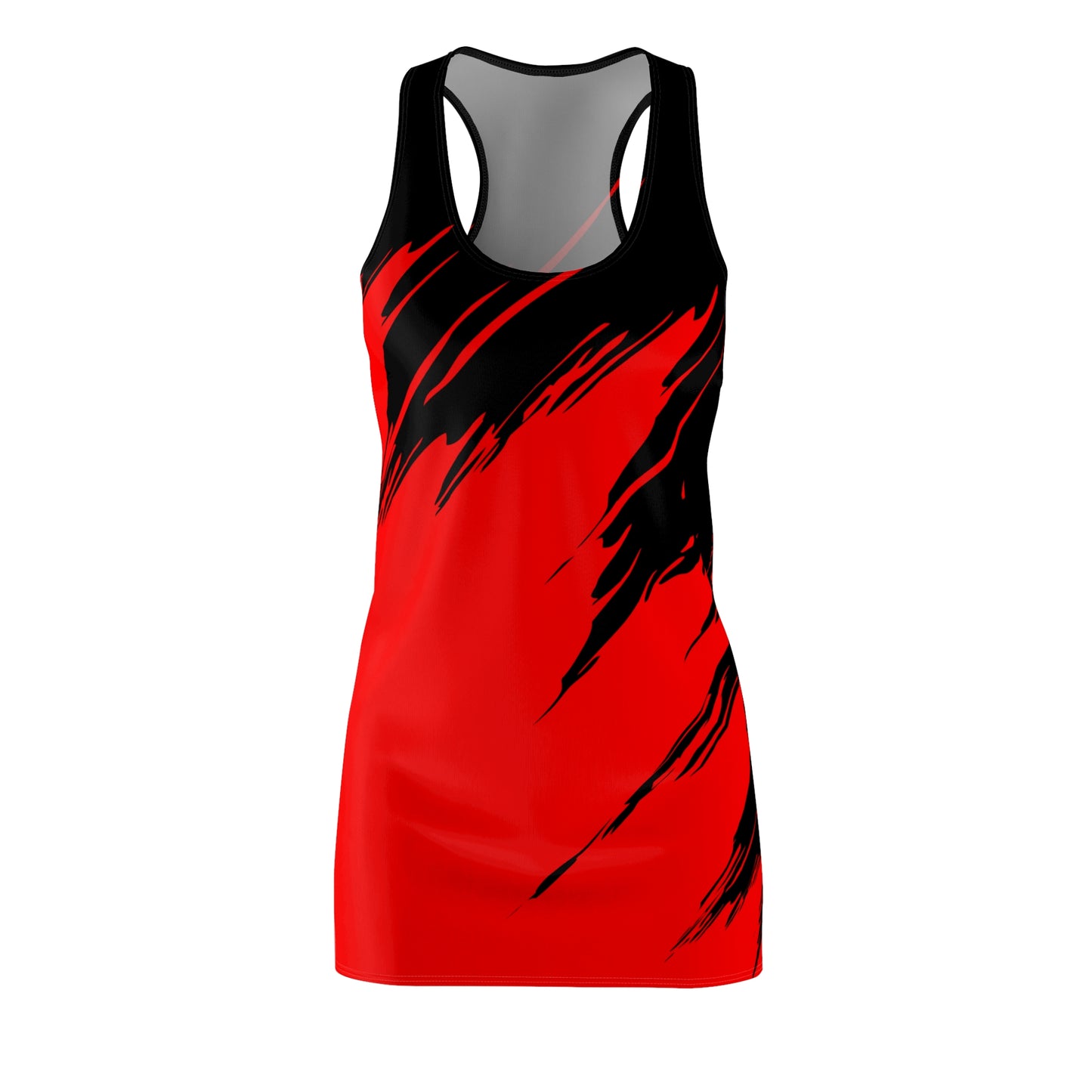 Rotes Racerback Kleid mit schwarzem Brushstroke Design