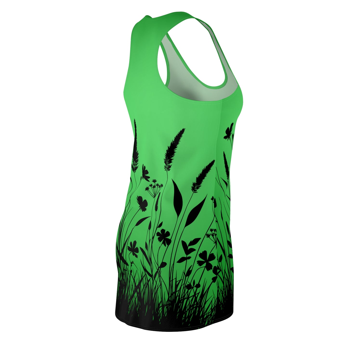 Blumen Silhouette Racerback Kleid – Grunes Sommerkleid